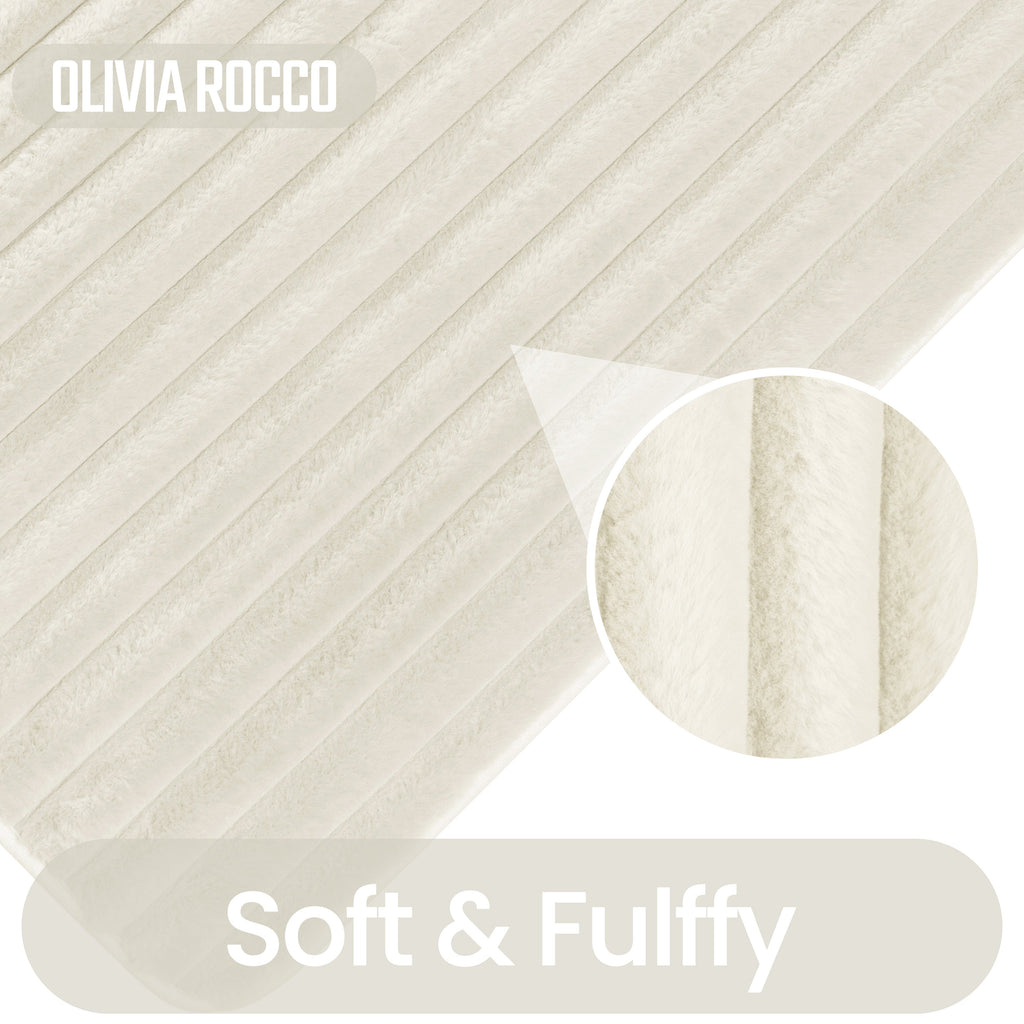 OLIVIA ROCCO 2 Piece Ribbed Bath Mat Set Cream Extra Soft Non Slip Super Absorbent Easy Care Bathroom And Toilet Mats For Home Use