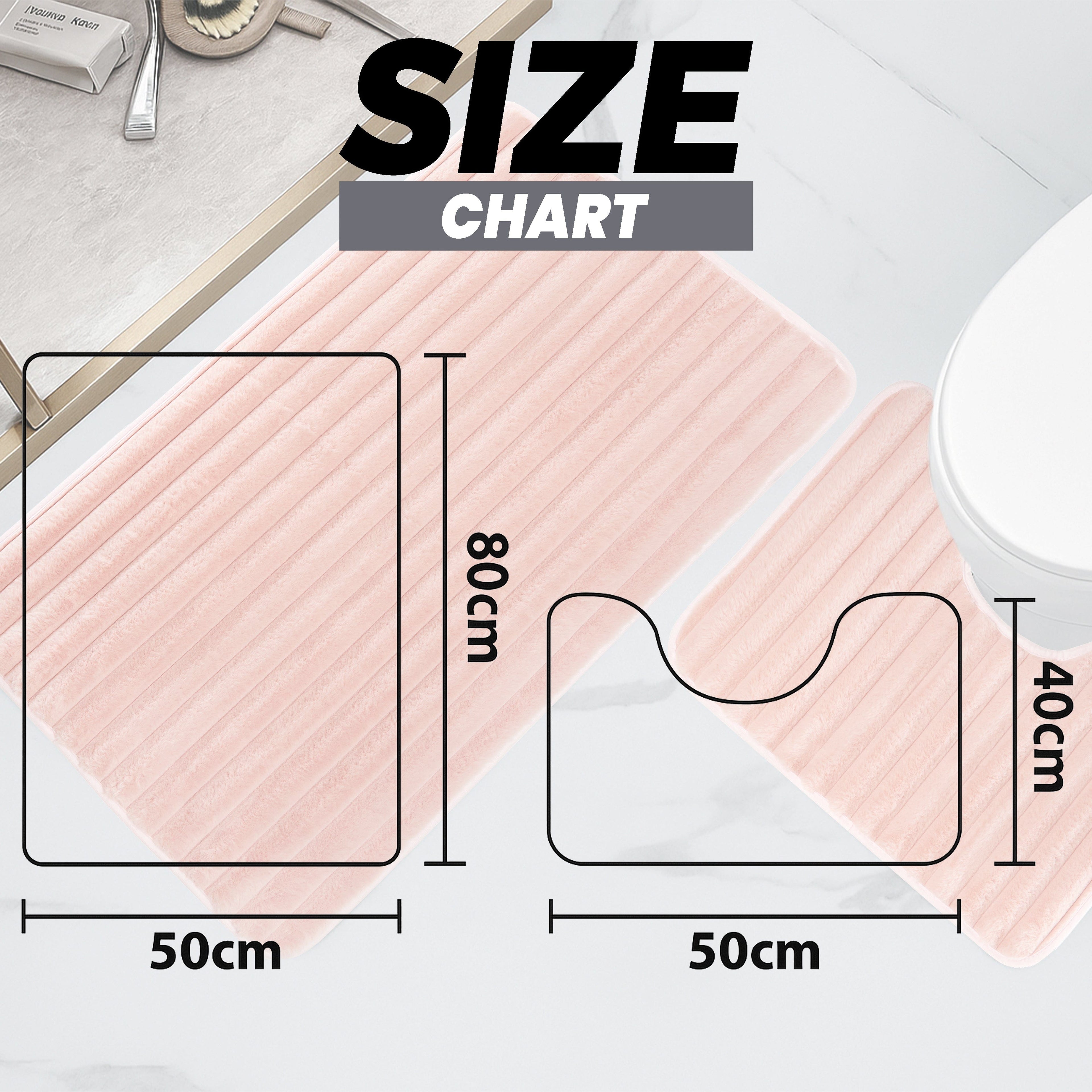 OLIVIA ROCCO 2 Piece Ribbed Bath Mat Set Pink Extra Soft Non Slip Super Absorbent Machine Washable Easy Care Bathroom Toilet Mats