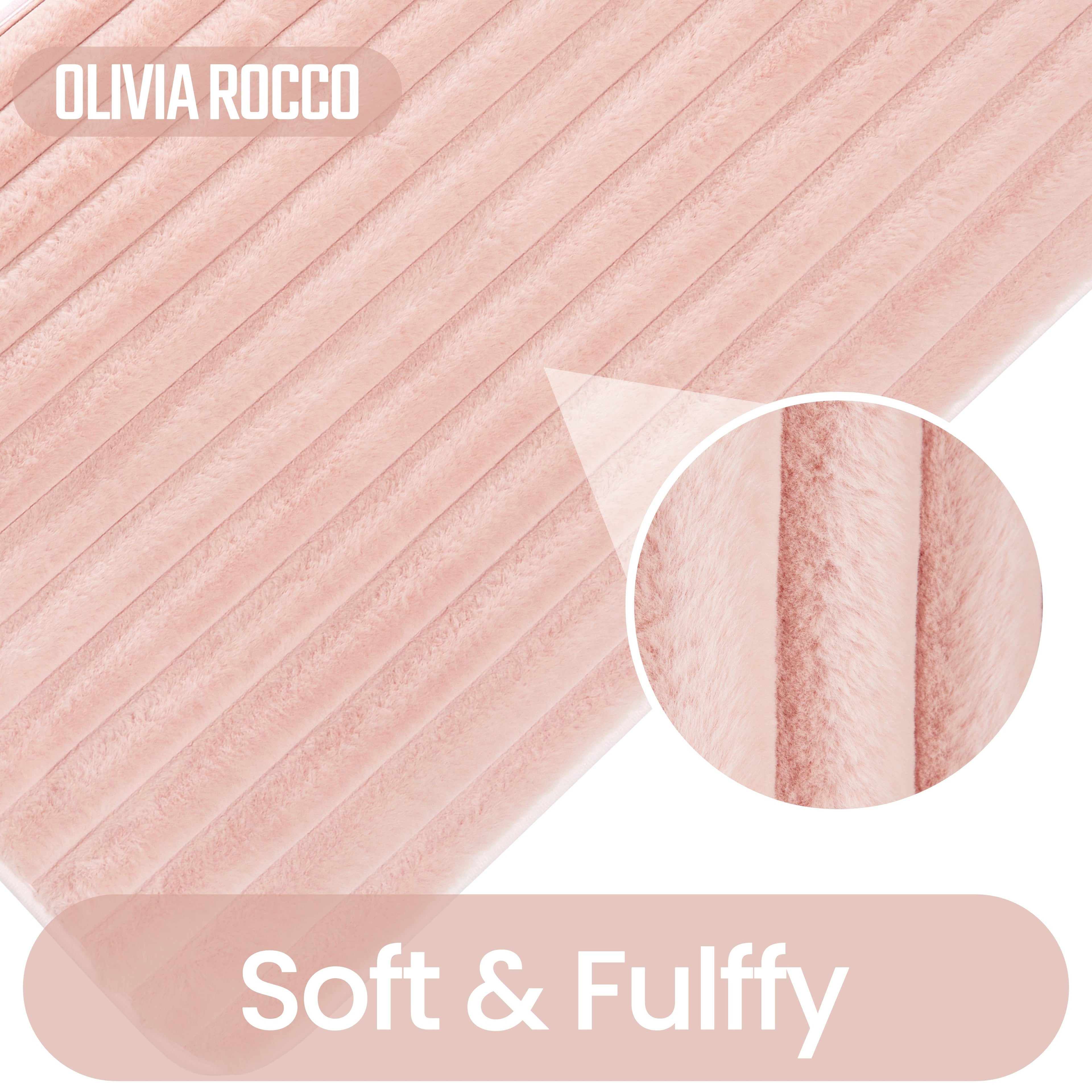 OLIVIA ROCCO 2 Piece Ribbed Bath Mat Set Pink Extra Soft Non Slip Super Absorbent Machine Washable Easy Care Bathroom Toilet Mats