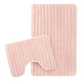 OLIVIA ROCCO 2 Piece Ribbed Bath Mat Set Pink Extra Soft Non Slip Super Absorbent Machine Washable Easy Care Bathroom Toilet Mats