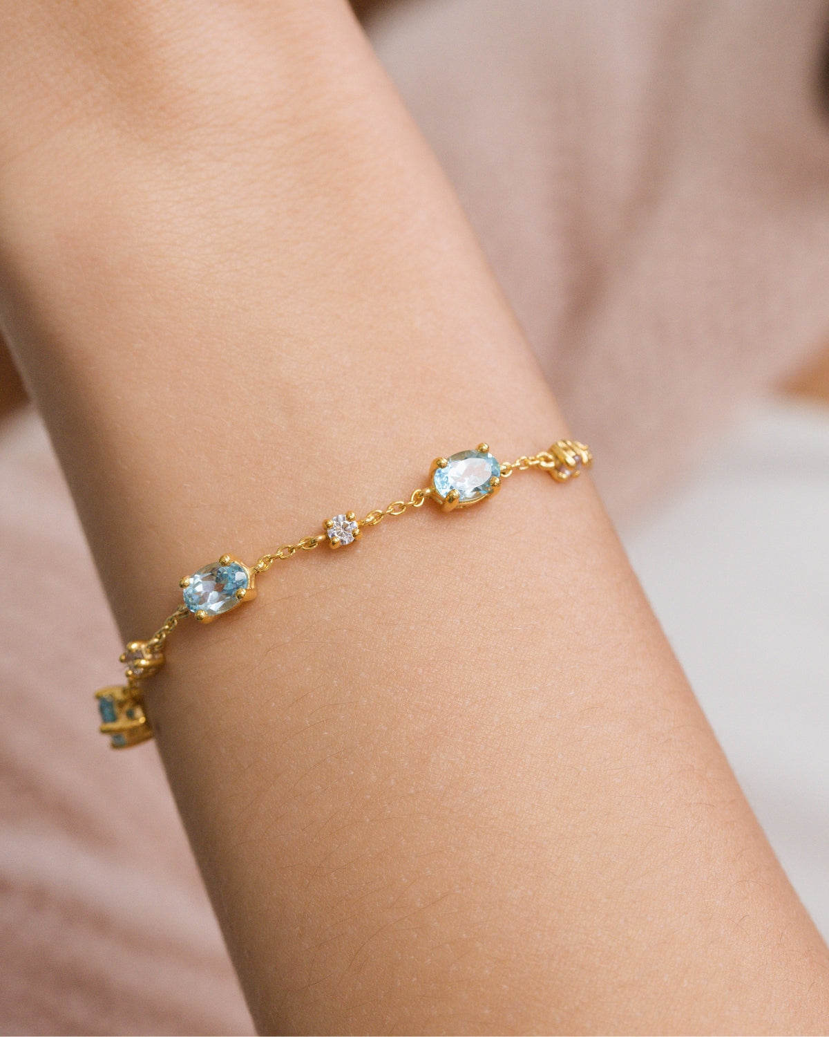Complete Set - Blue Topaz Jewellery Set in 18k Gold Vermeil