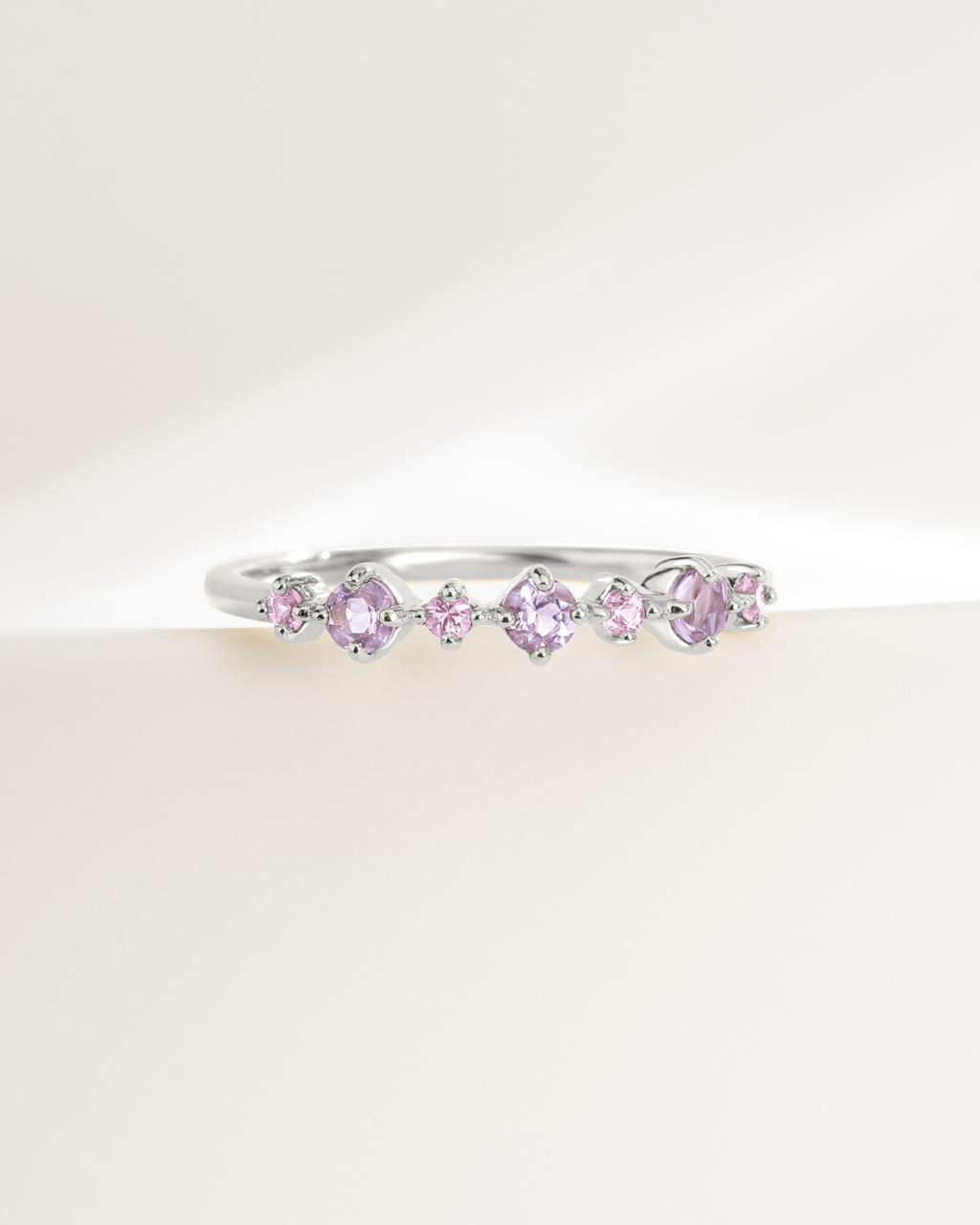 Pink Sapphire & Amethyst Stackable Half Eternity Band in Sterling Silver
