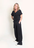 ATHENA v-neck, short sleeve top, charcoal