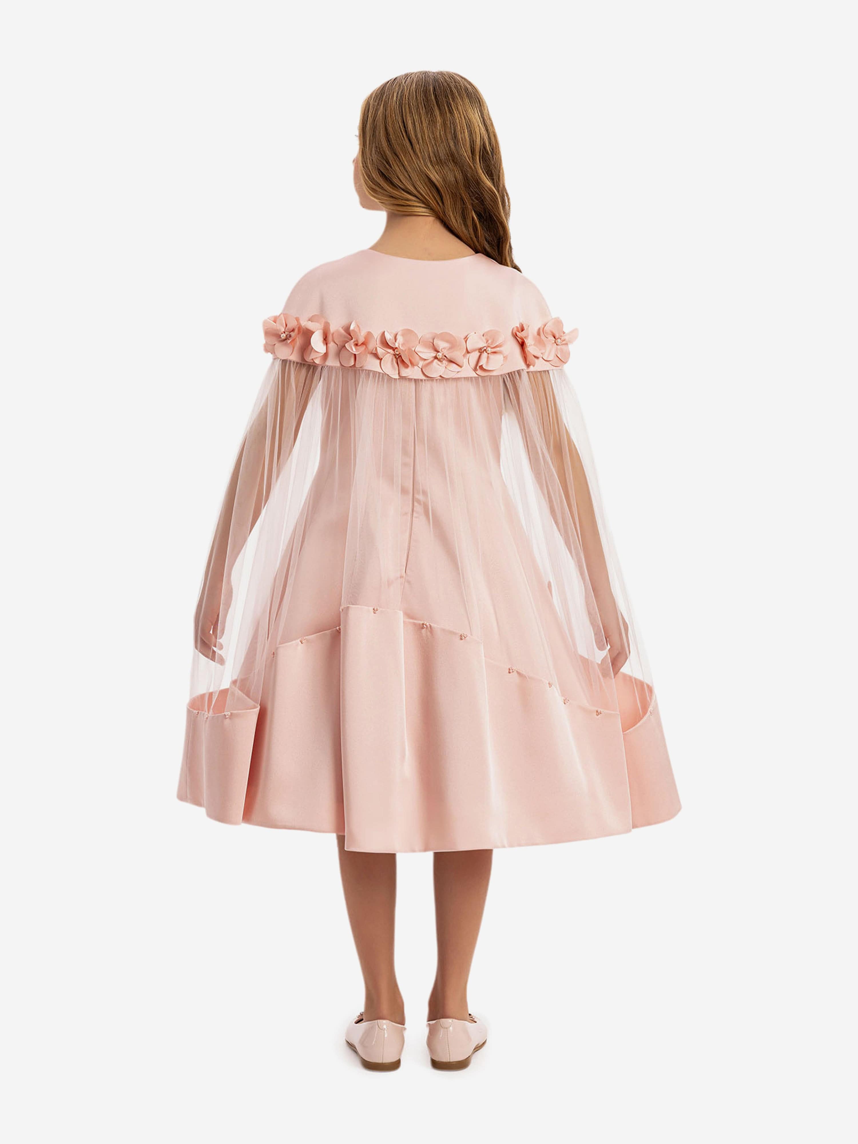 Dress & Fleur Girls Dress with Removable Cape in Pink