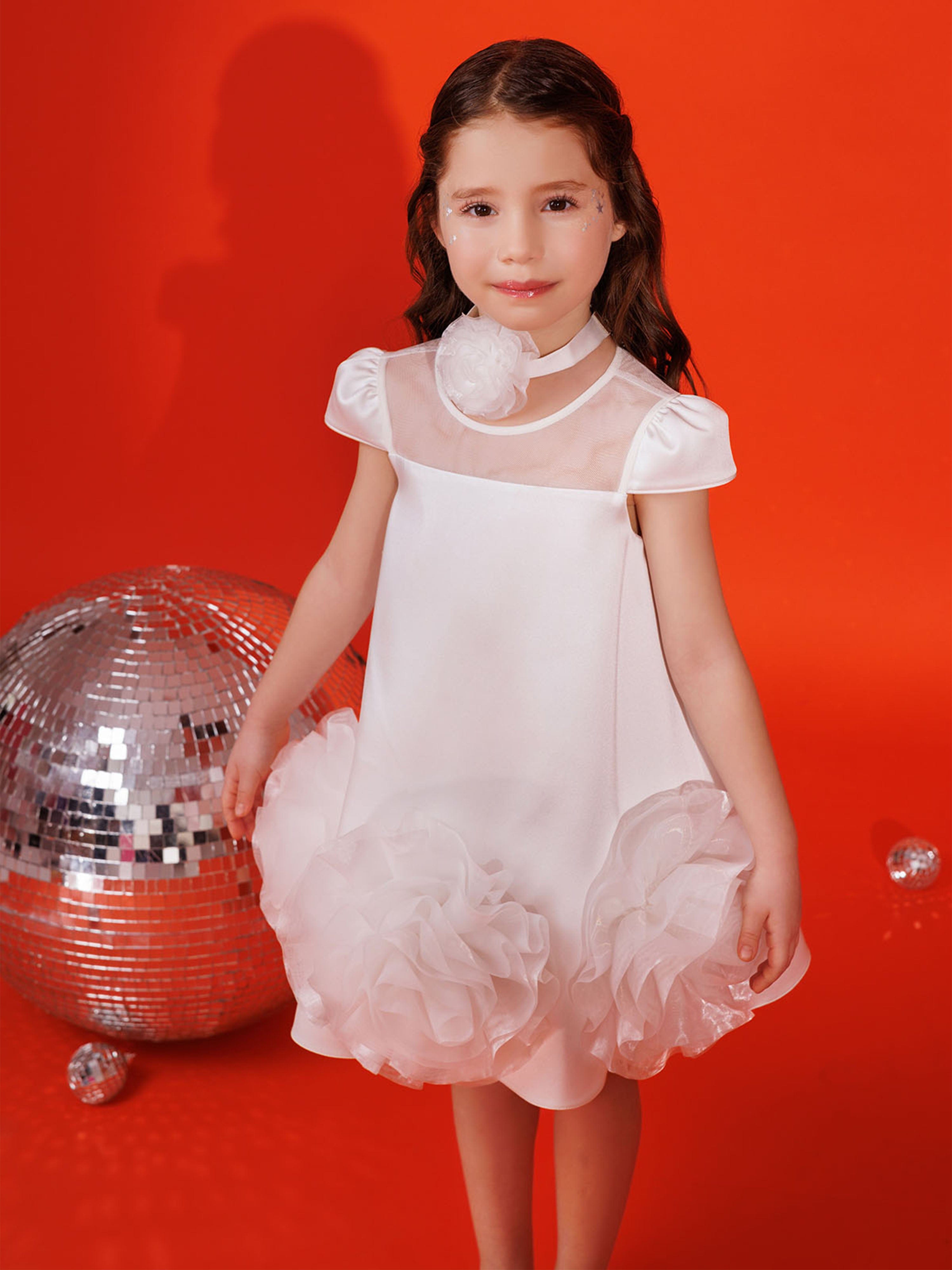 Dress & Fleur Girls Dress with Flower Choker in White