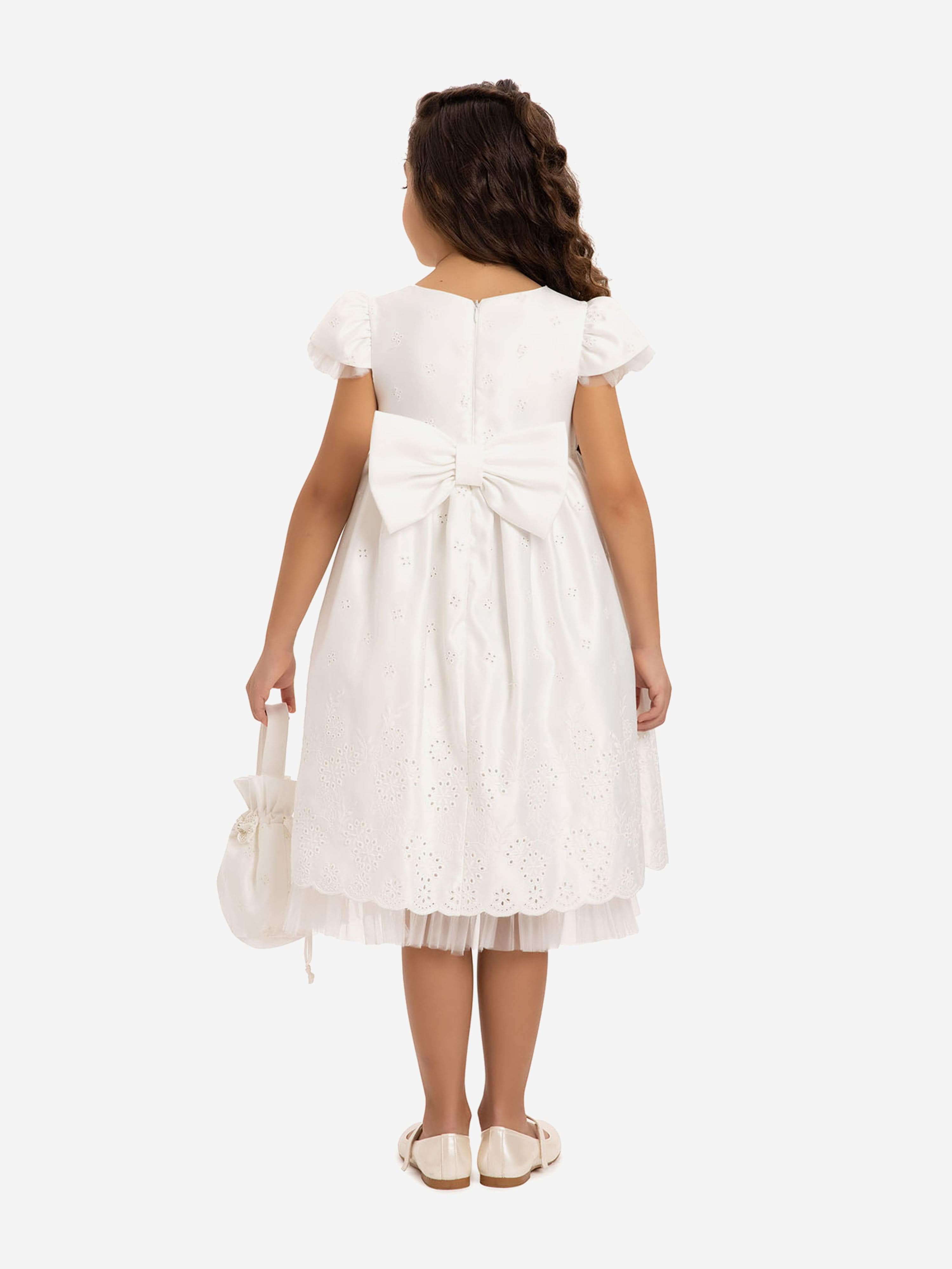 Dress & Fleur Girls Dress with Matching Bag in White