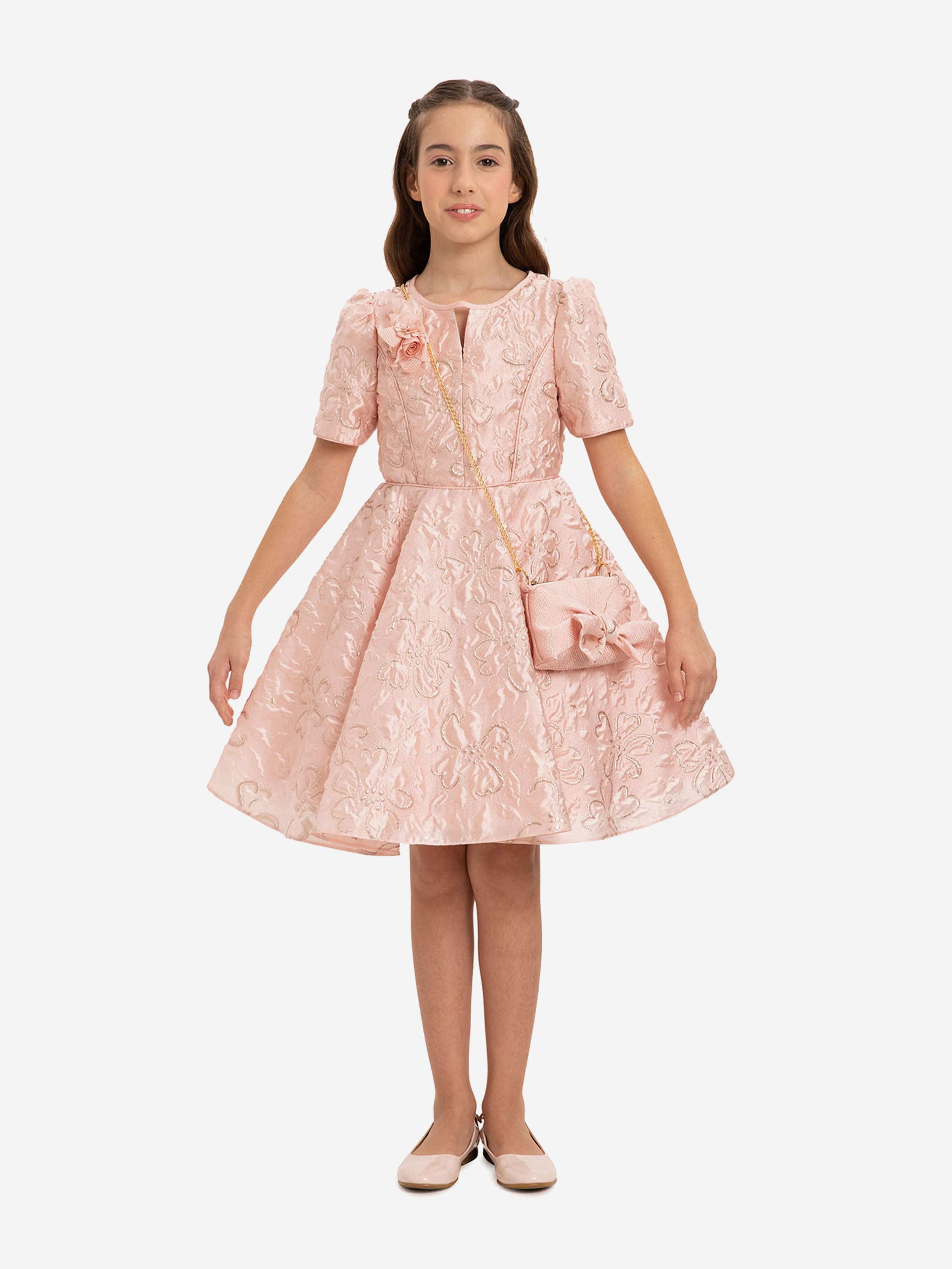 Dress & Fleur Girls Elegant Dress with Matching Bag in Pink