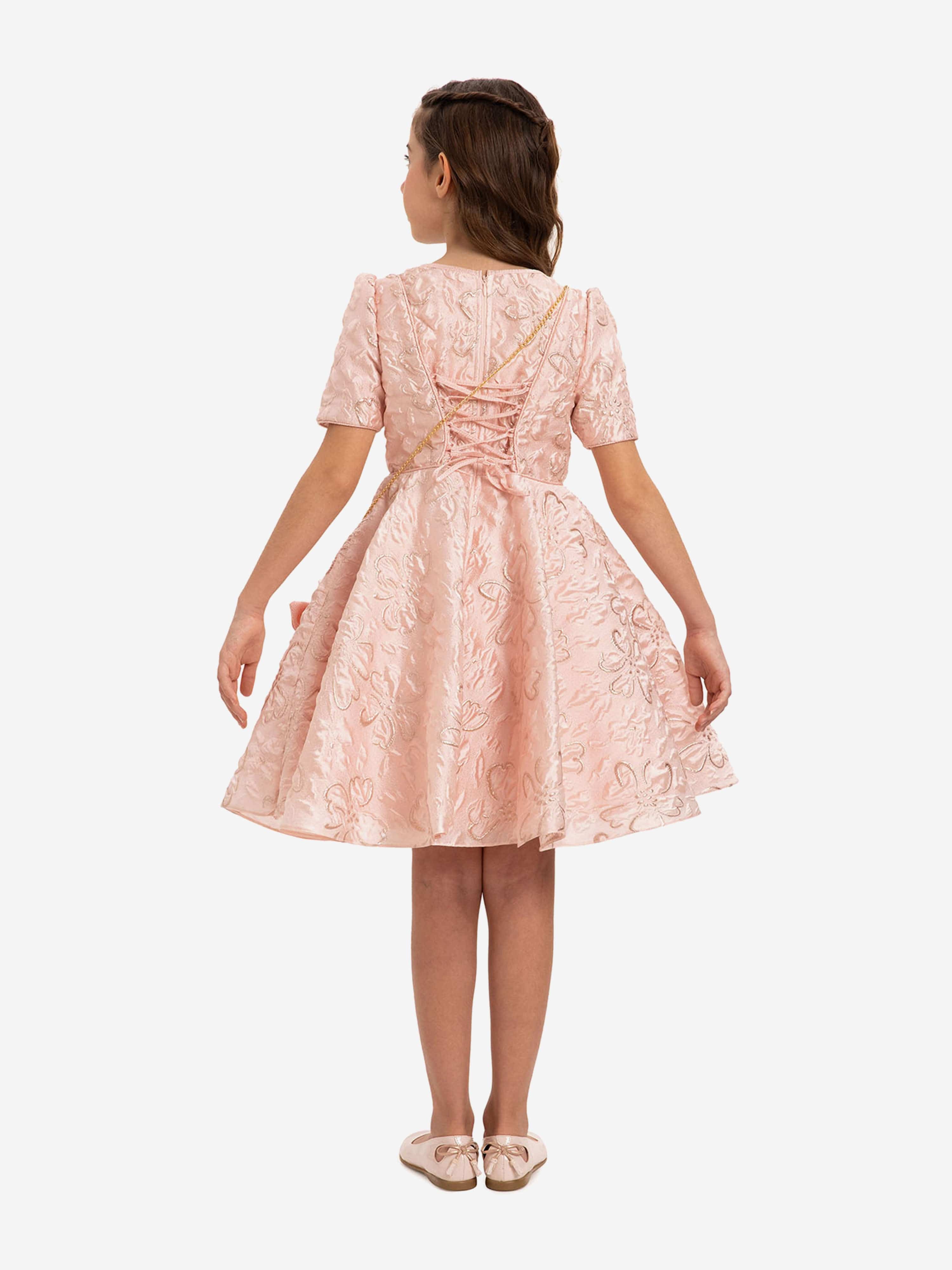 Dress & Fleur Girls Elegant Dress with Matching Bag in Pink