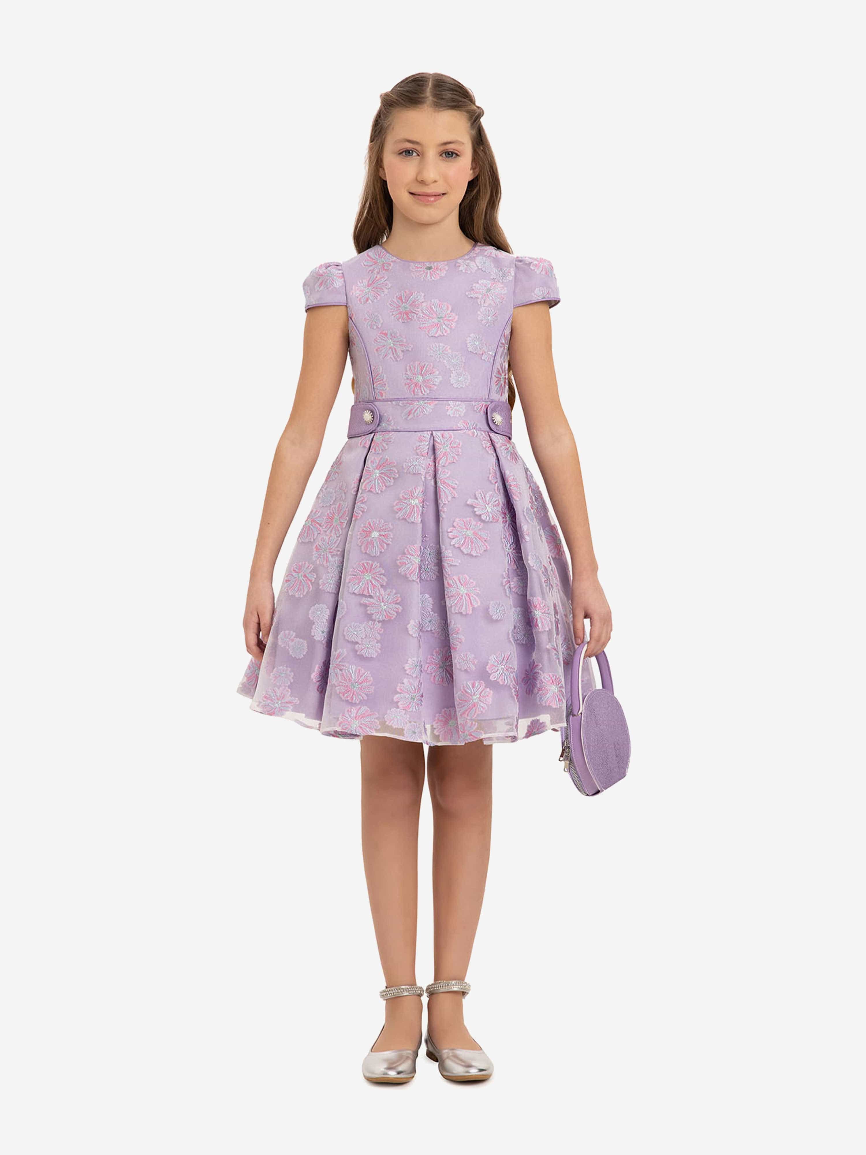 Dress & Fleur Girls Stylish Dress with Matching Bag in Purple