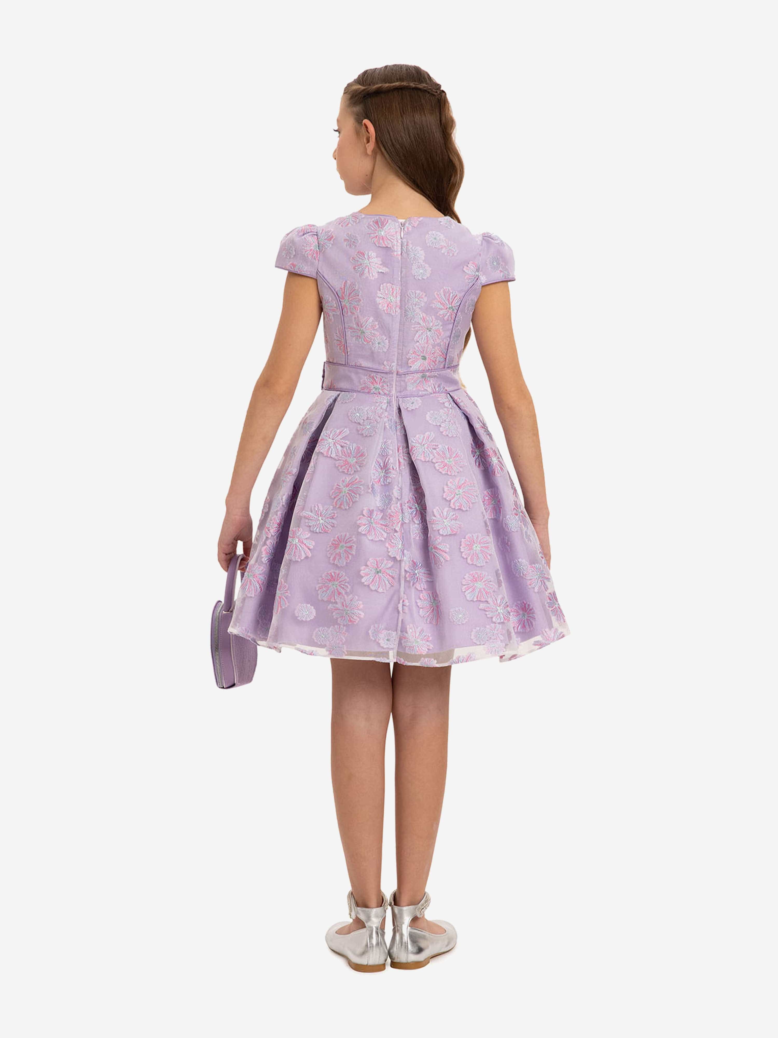 Dress & Fleur Girls Stylish Dress with Matching Bag in Purple