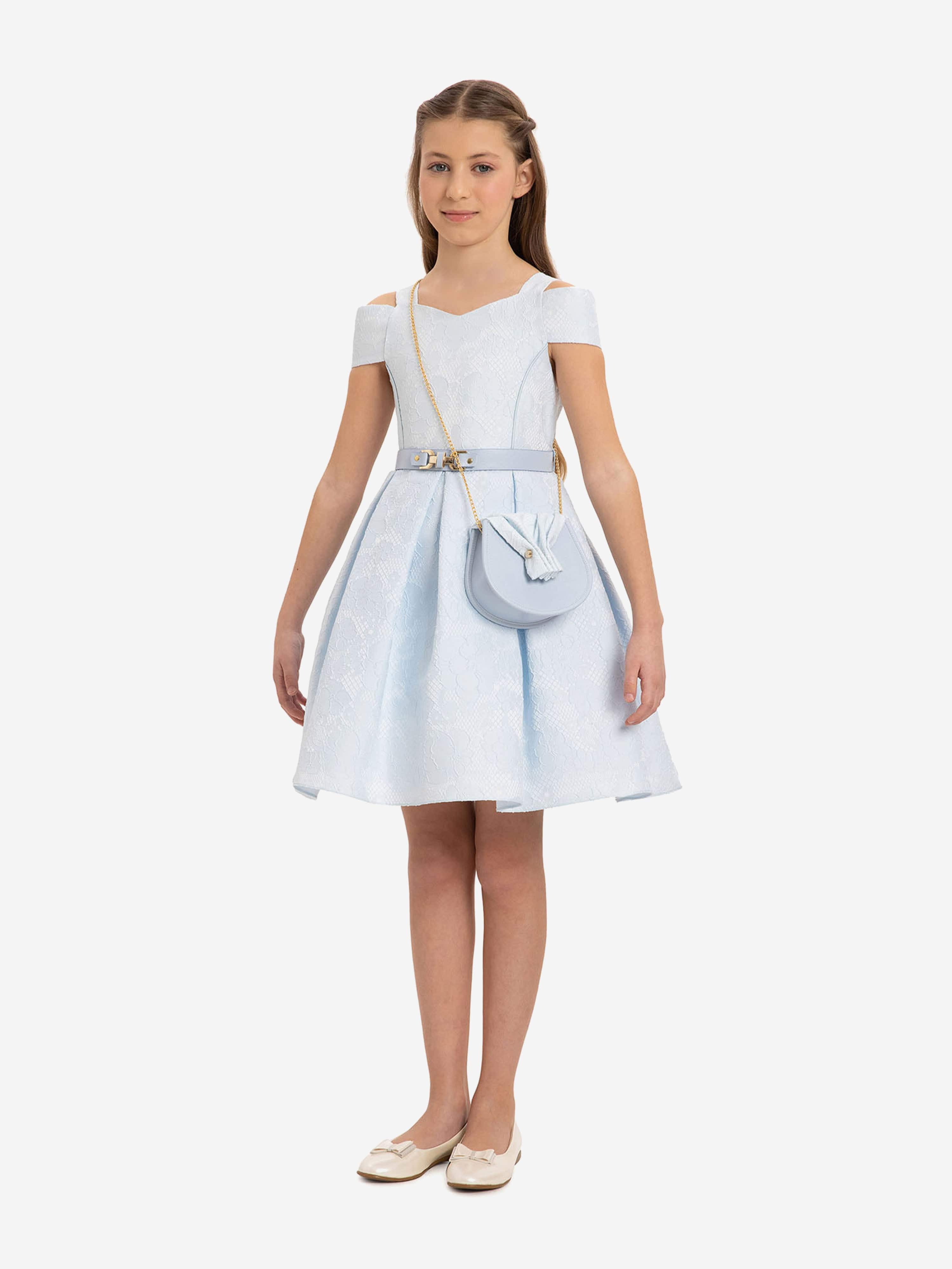 Dress & Fleur Girls Dress with Bag and Belt in Blue