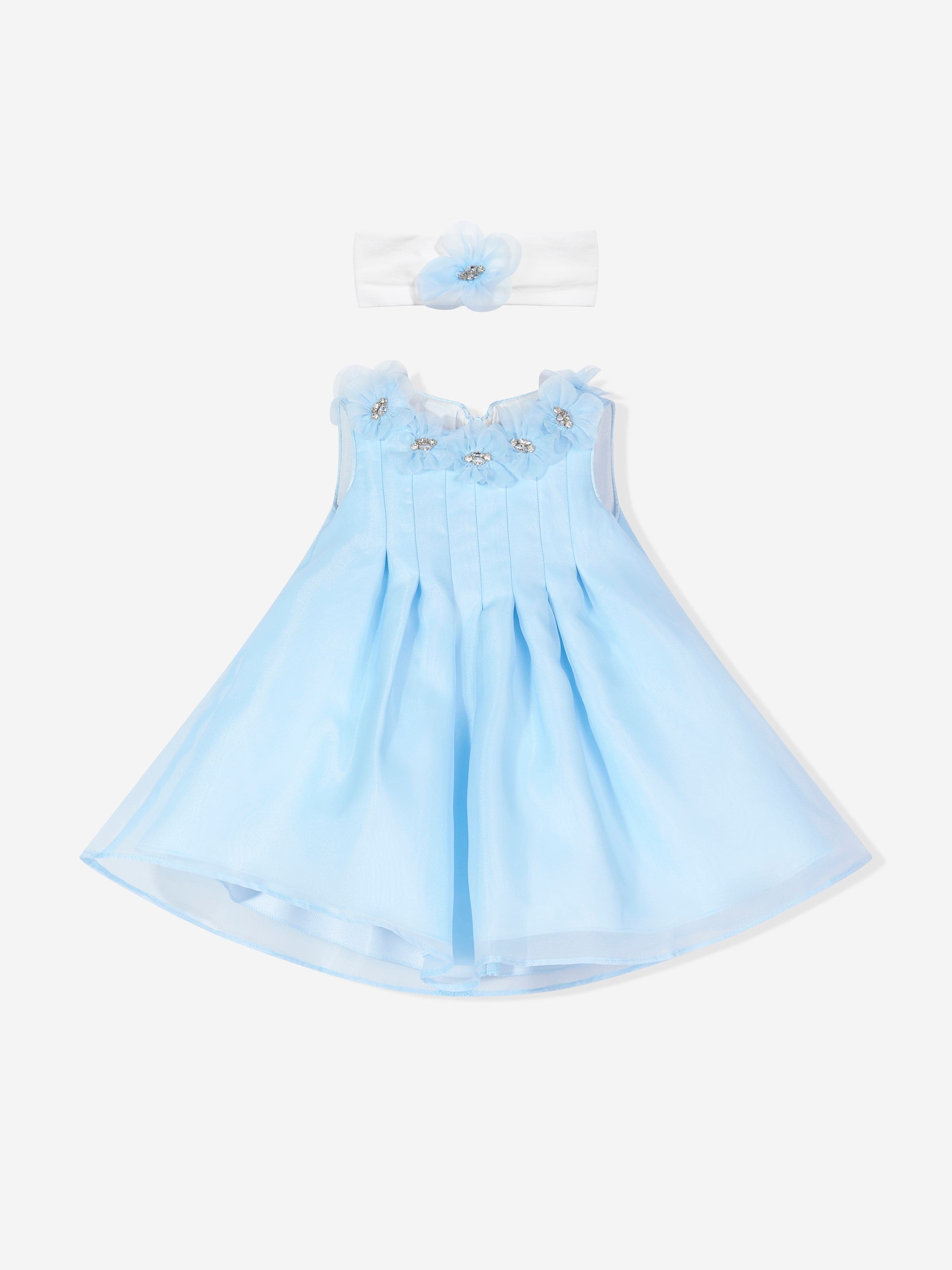 Dress & Fleur Baby Girls Occasion Dress with Headband in Blue