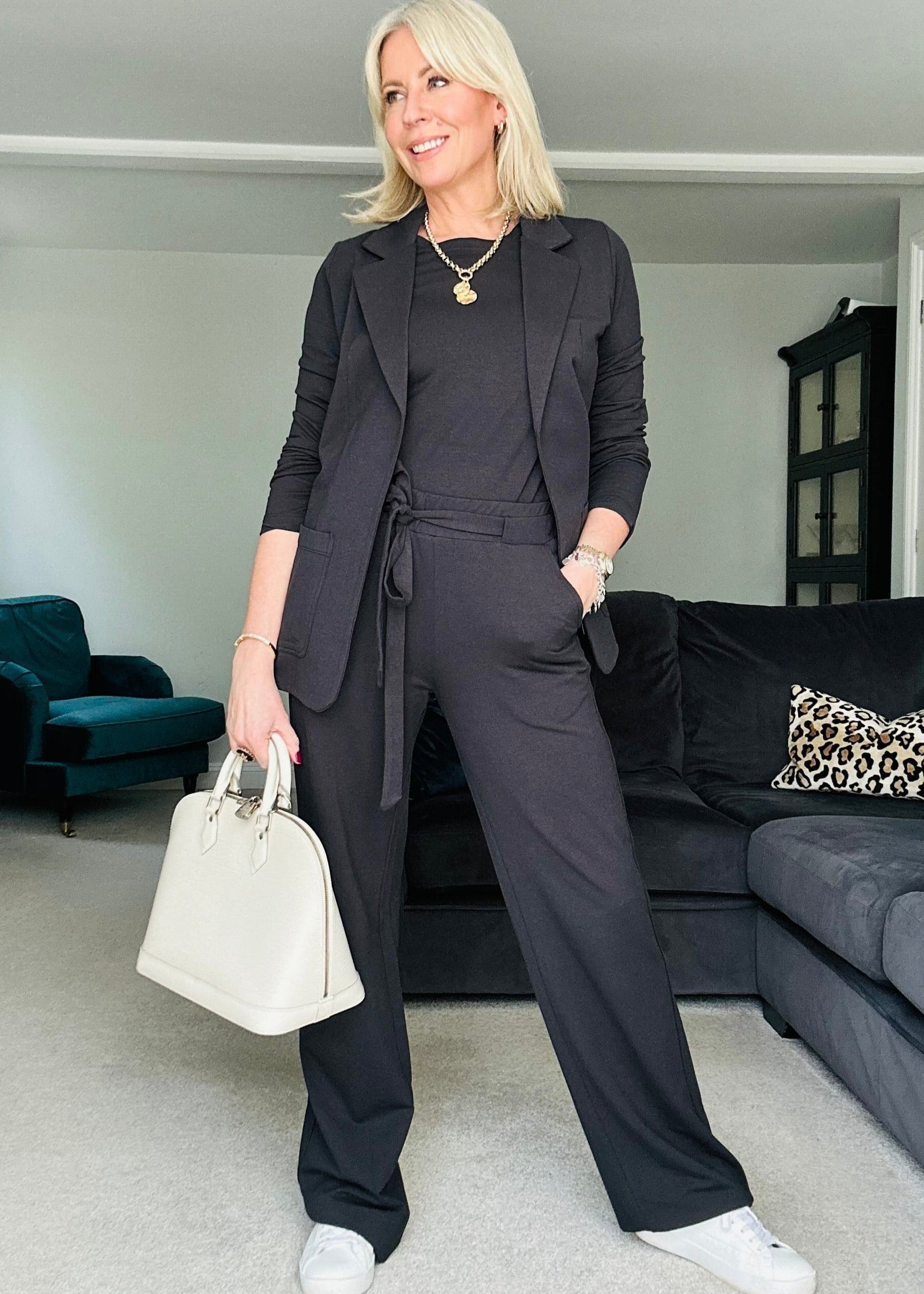 GODDESS wide leg trousers, charcoal