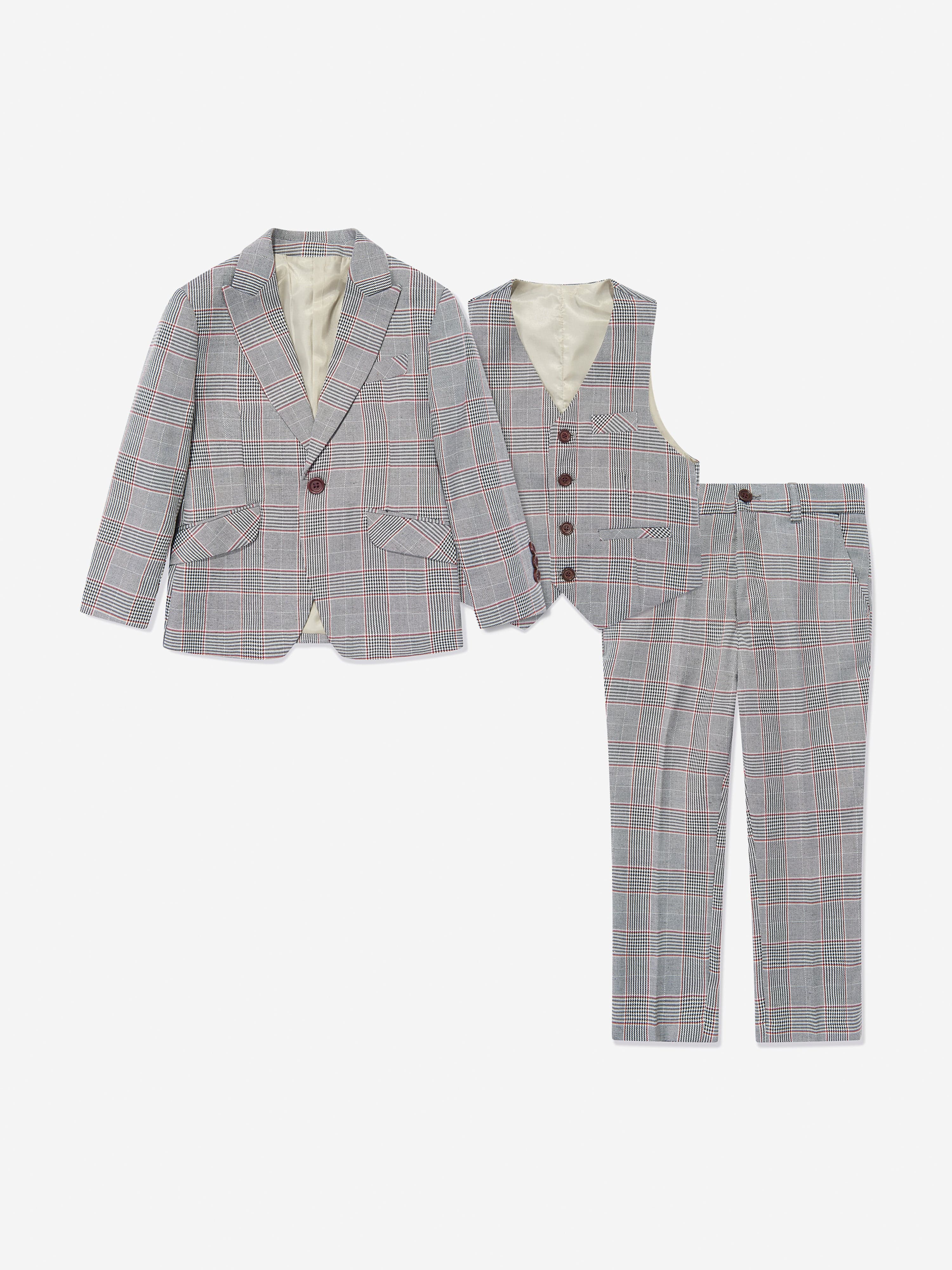 SUITLAB London Boys Checked 3 Piece Suit Set in Grey