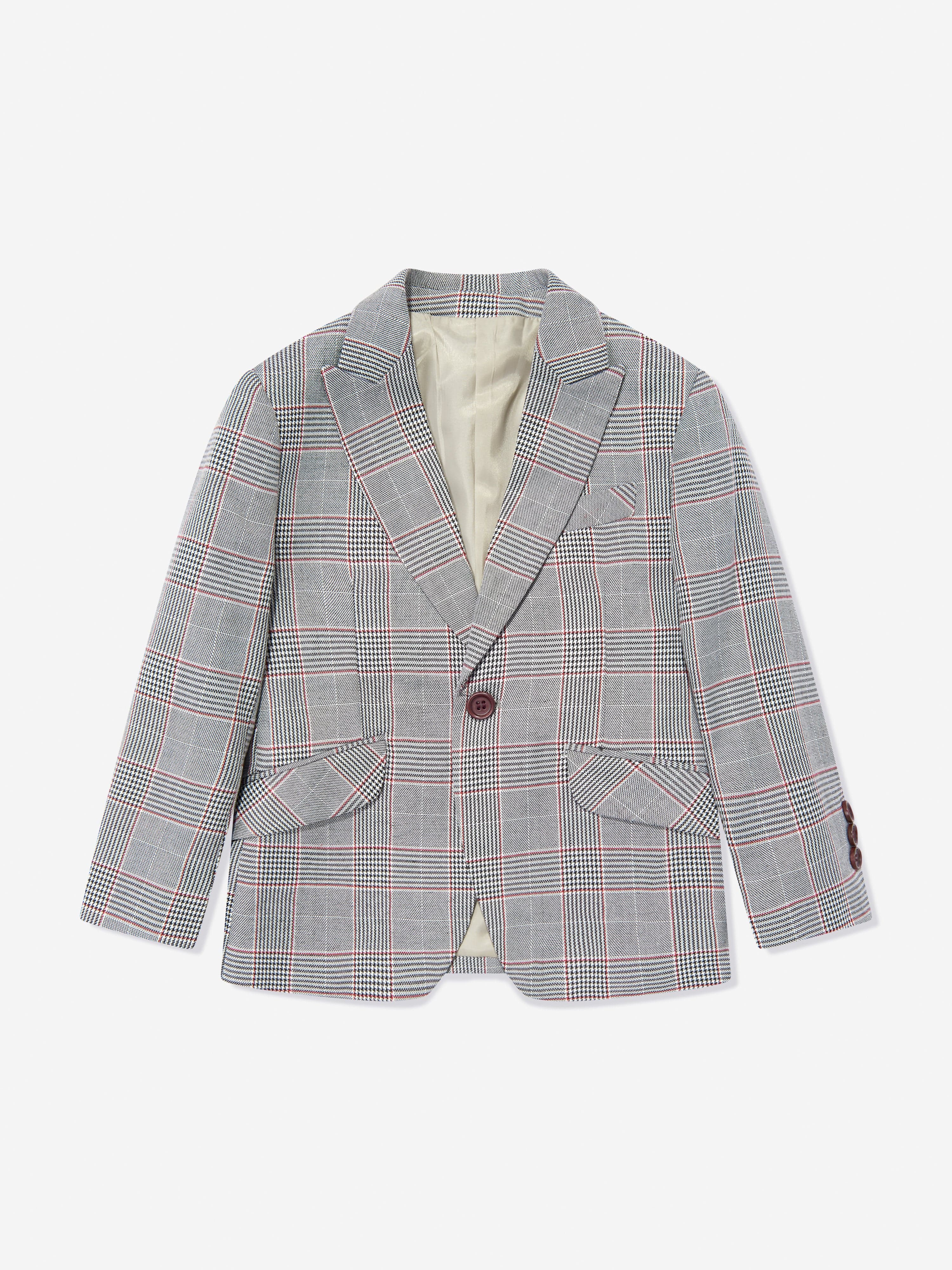 SUITLAB London Boys Checked 3 Piece Suit Set in Grey