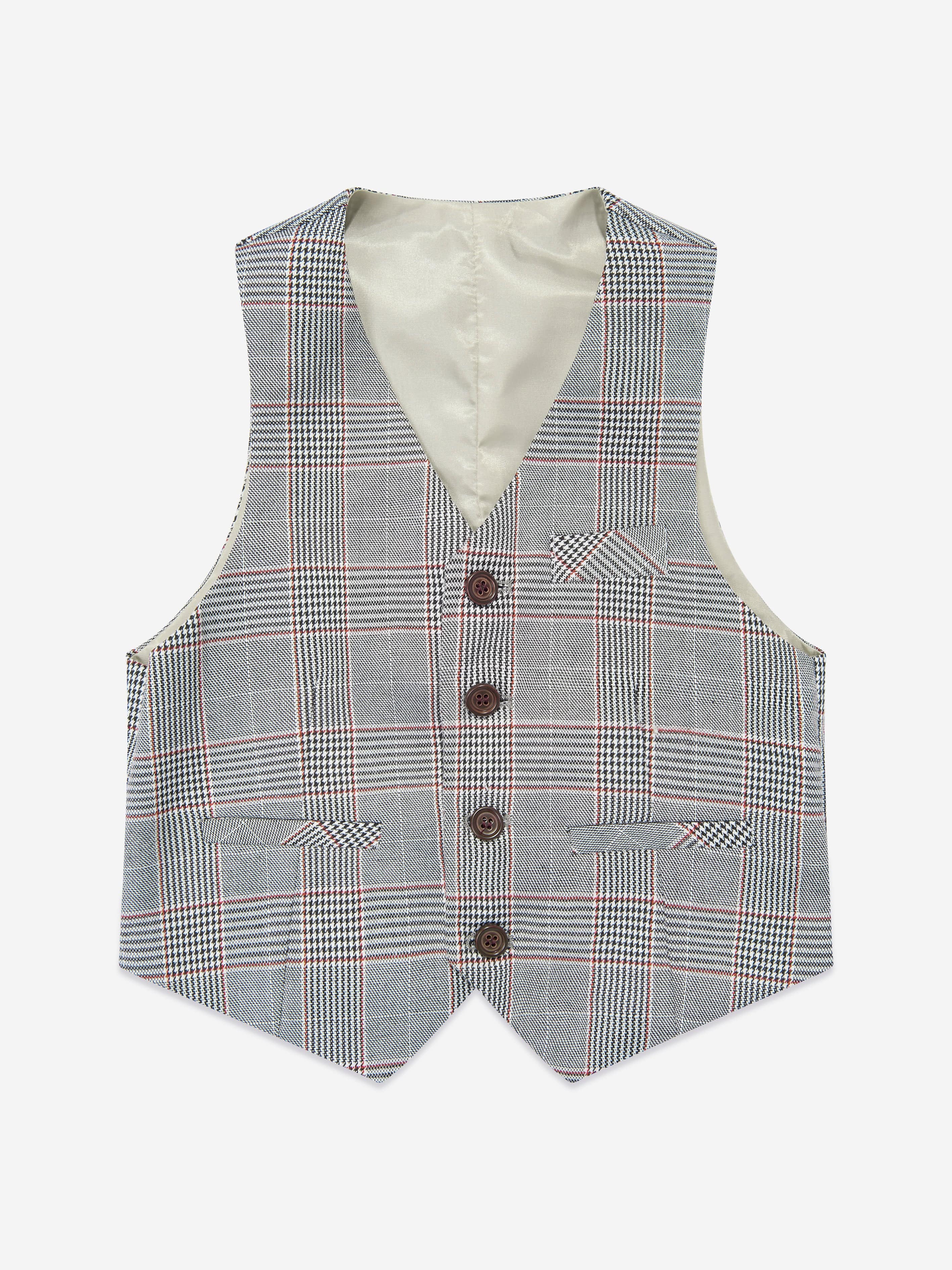 SUITLAB London Boys Checked 3 Piece Suit Set in Grey