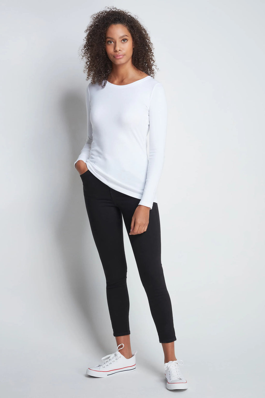 Long Sleeve Crew Neck Cotton Modal Blend T-shirt