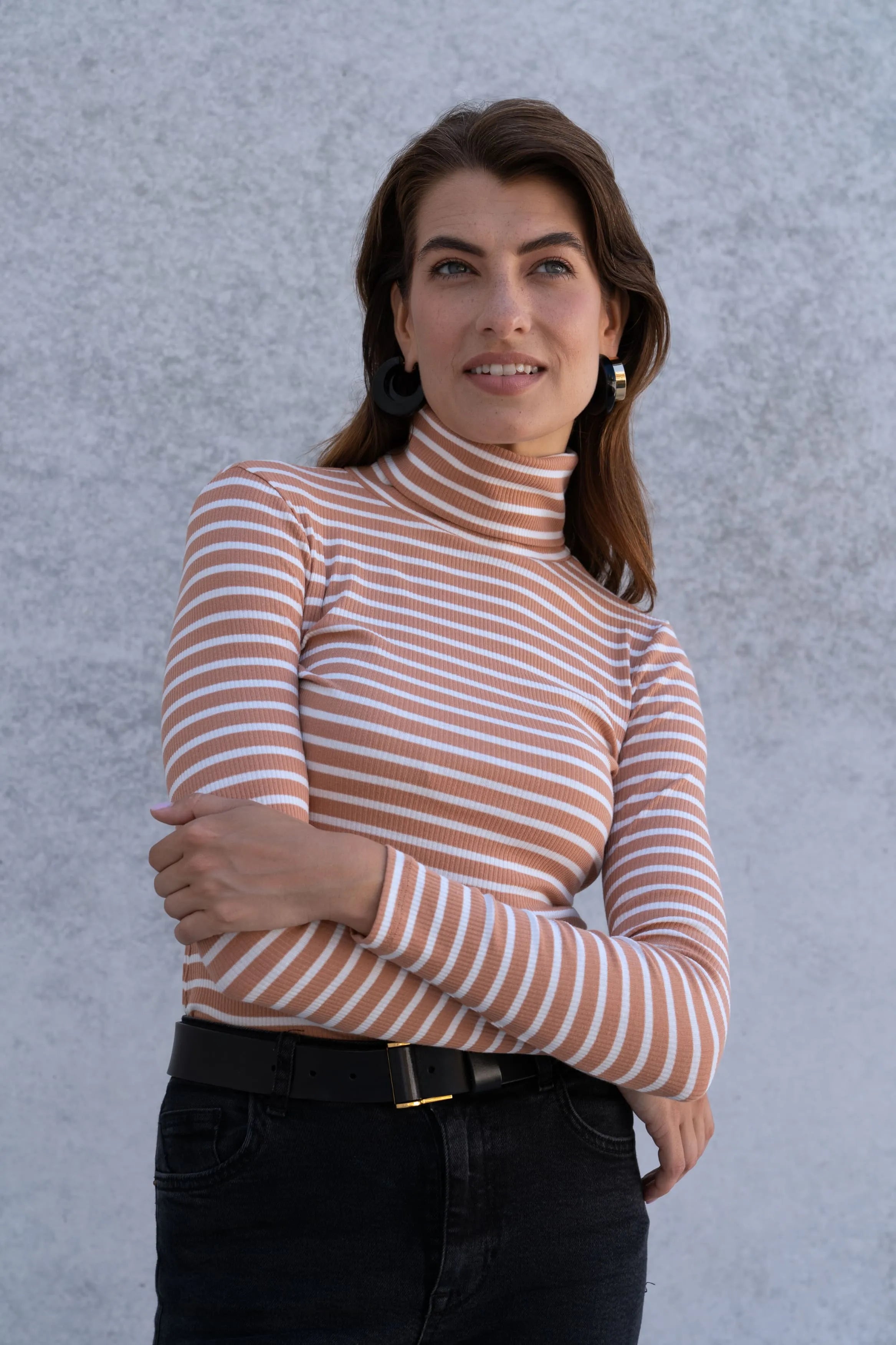 Striped Cotton Roll Neck