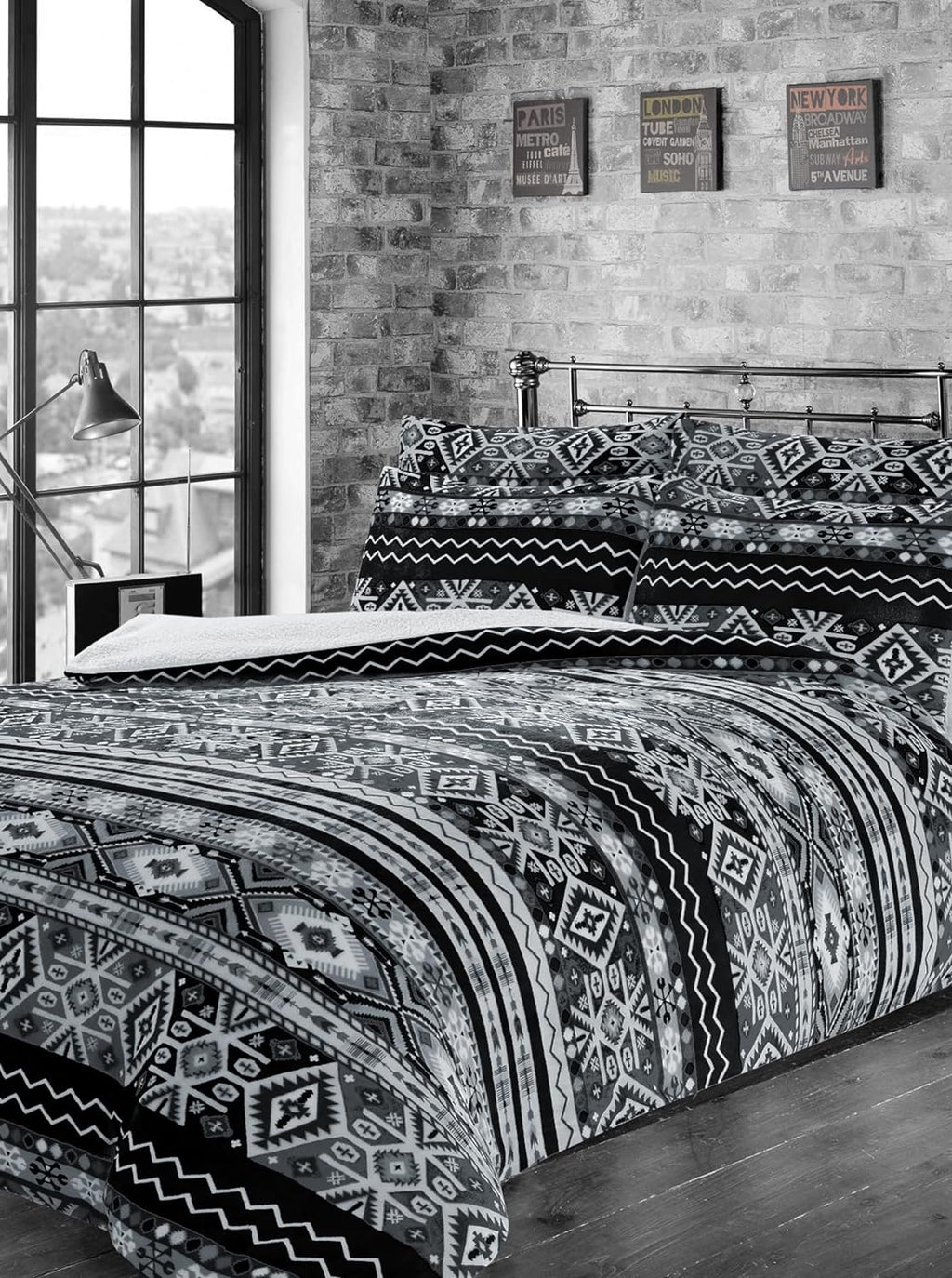 OLIVIA ROCCO Aztec Print Teddy Duvet Set With Reversible Sherpa Fleece Fur Luxurious Winter Comfort Single Double King Sizes