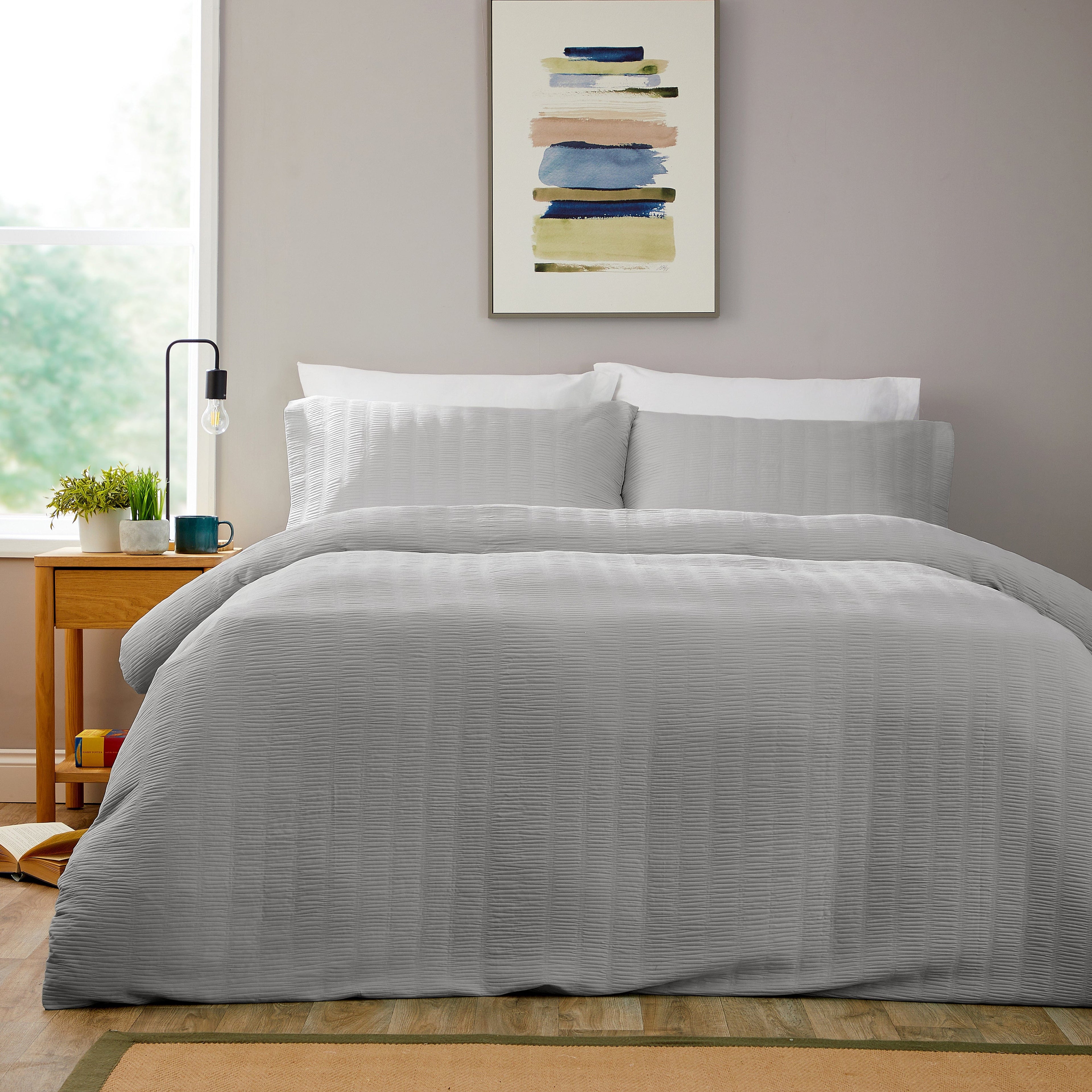 OLIVIA ROCCO Belgravia Grey Microfibre Duvet Cover Set With Pillowcases Soft Easy Care Machine Washable Bedding Modern Quilt Style