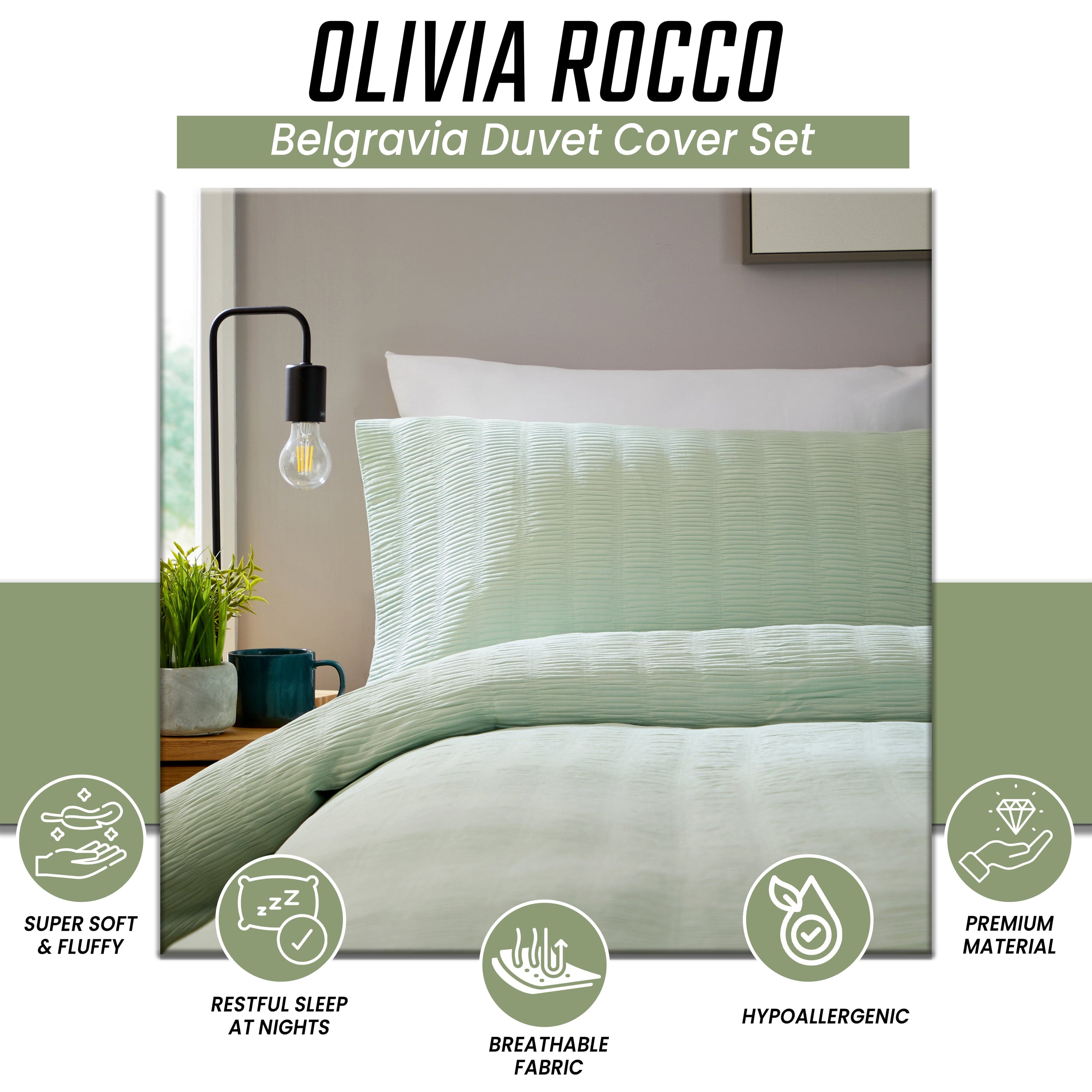 OLIVIA ROCCO Belgravia Sage Green Microfibre Duvet Cover Set With Pillowcases Soft Easy Care Machine Washable Modern Quilt Bedding