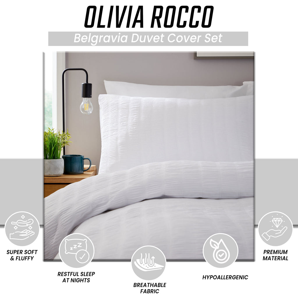 OLIVIA ROCCO Belgravia White Microfibre Duvet Cover Set With Pillowcases Soft Easy Care Modern Minimalist Bedding Machine Washable All Season