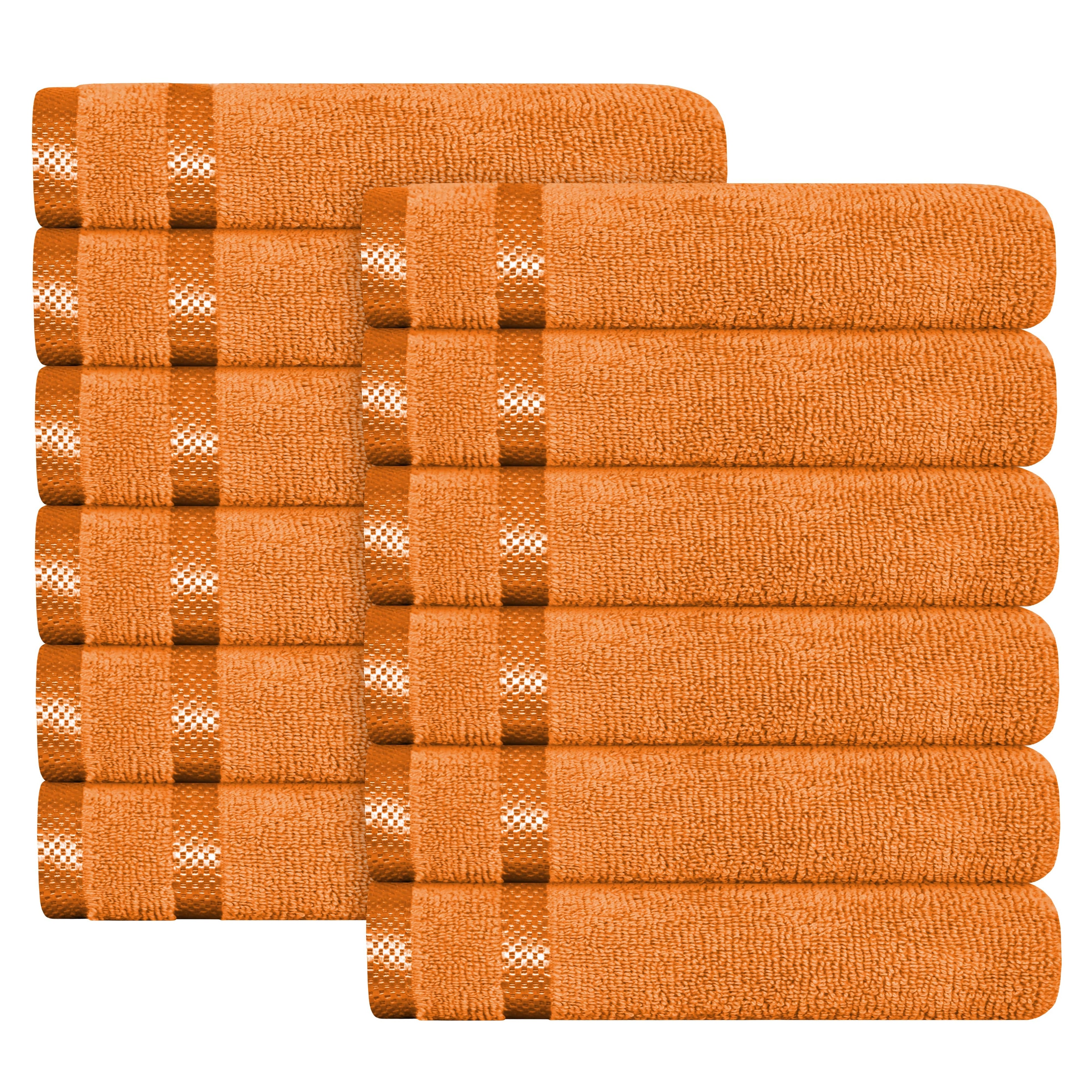 OLIVIA ROCCO Belmont Viscose Stripe Orange Towels 100% Cotton Hotel Quality Super Absorbent 10 Piece Bale Set, 4 Hand Towels