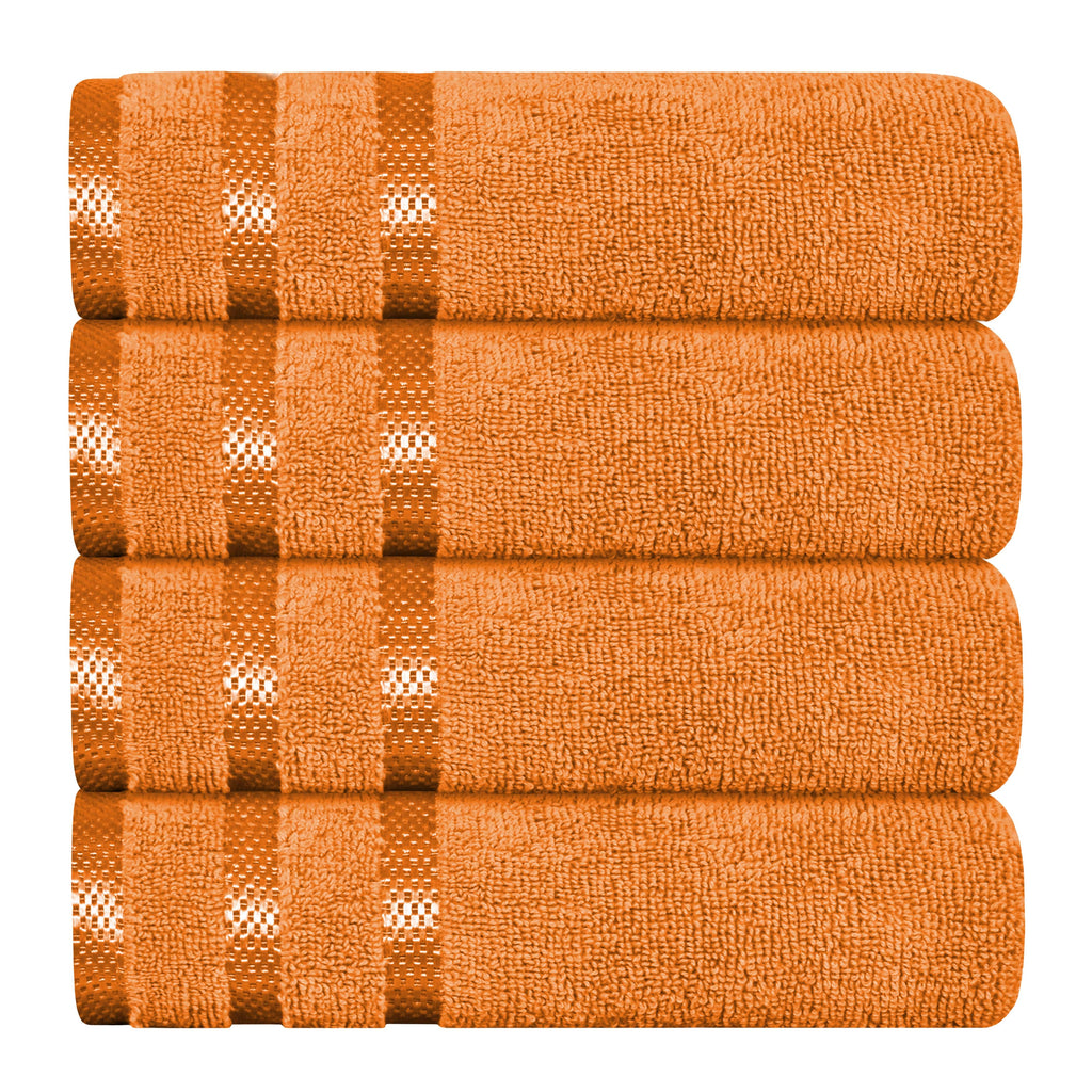 OLIVIA ROCCO Belmont Viscose Stripe Orange Towels 100% Cotton Hotel Quality Super Absorbent 10 Piece Bale Set, 4 Hand Towels