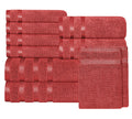 OLIVIA ROCCO Belmont Viscose Stripe Red Towels 100 Percent Cotton Hotel Quality Super Absorbent 10 Piece Bale Set 4 Hand Towel And 12 Face Cloths