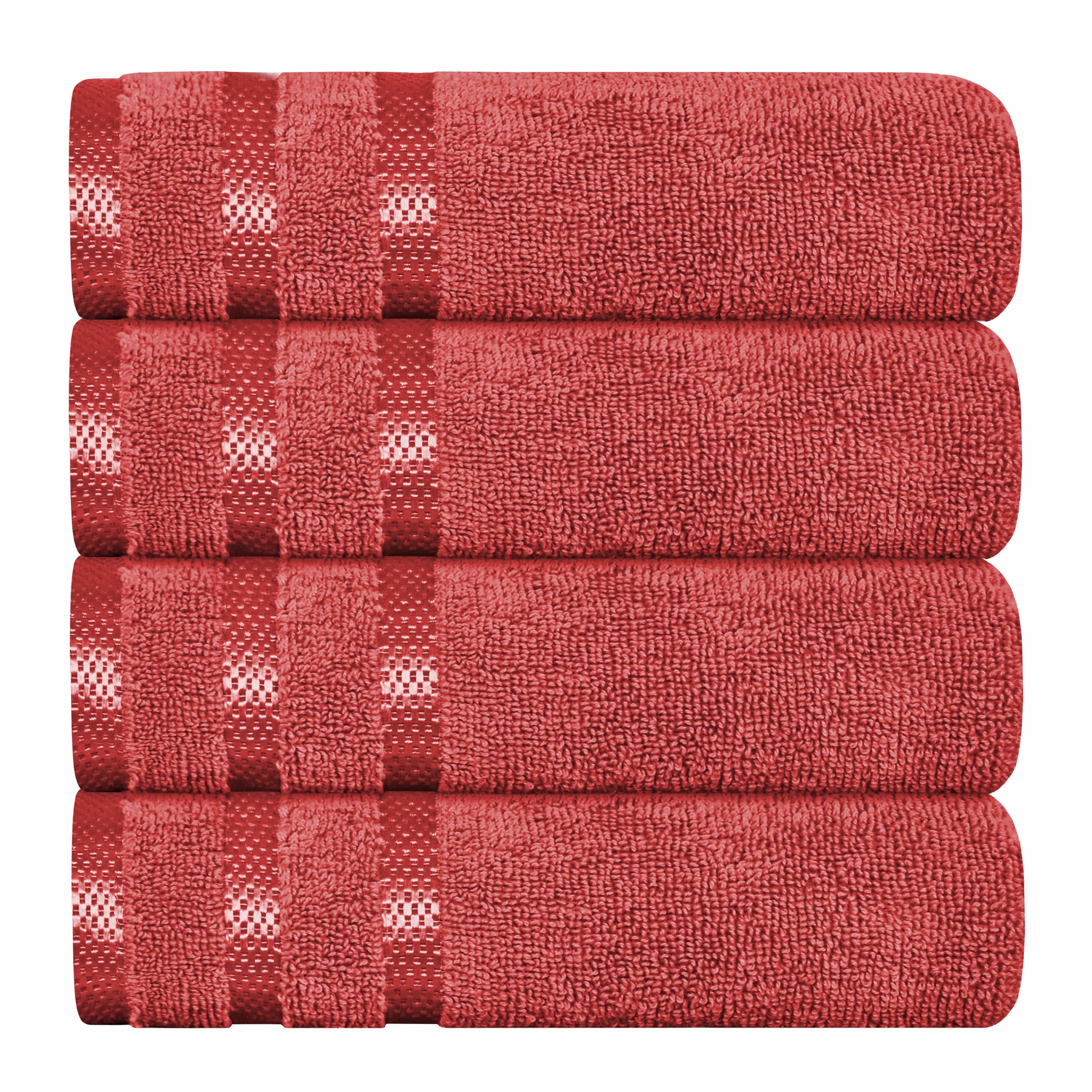 OLIVIA ROCCO Belmont Viscose Stripe Red Towels 100 Percent Cotton Hotel Quality Super Absorbent 10 Piece Bale Set 4 Hand Towel And 12 Face Cloths