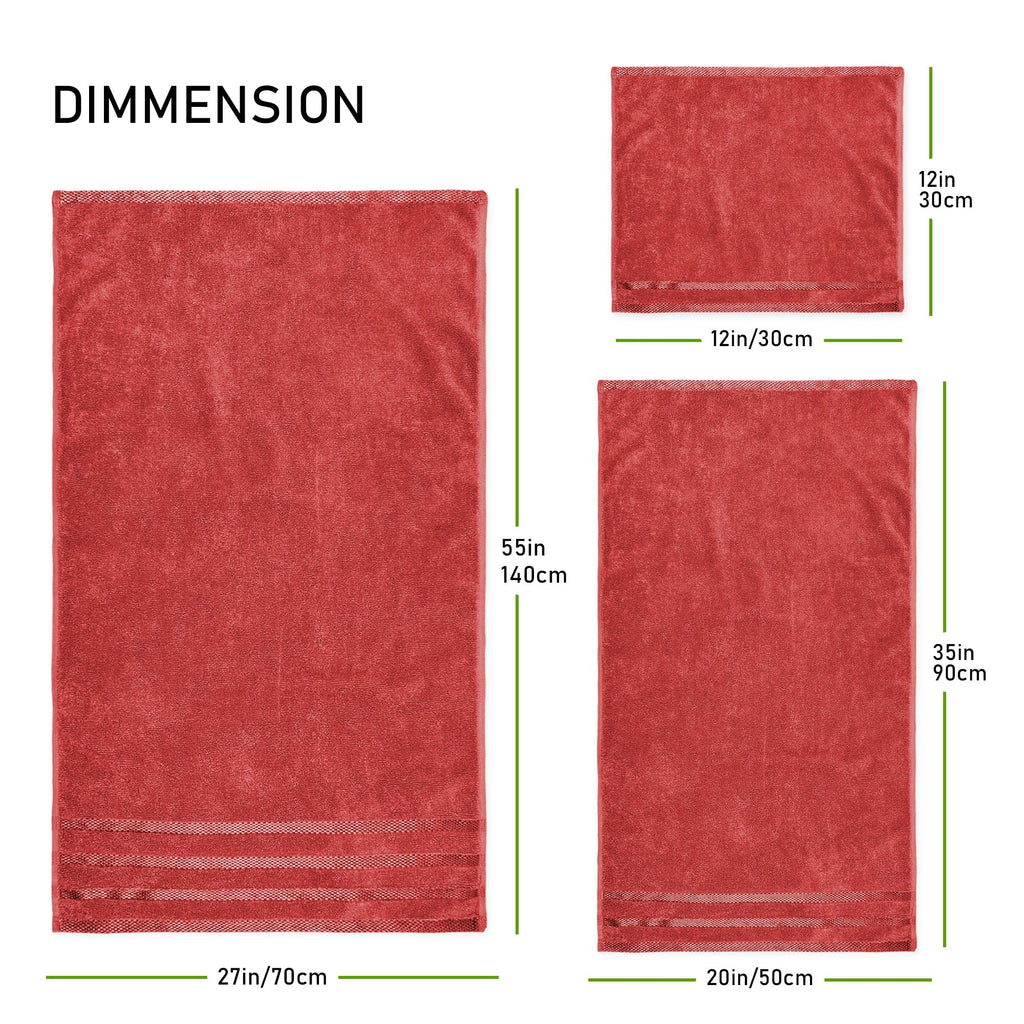 OLIVIA ROCCO Belmont Viscose Stripe Red Towels 100 Percent Cotton Hotel Quality Super Absorbent 10 Piece Bale Set 4 Hand Towel And 12 Face Cloths