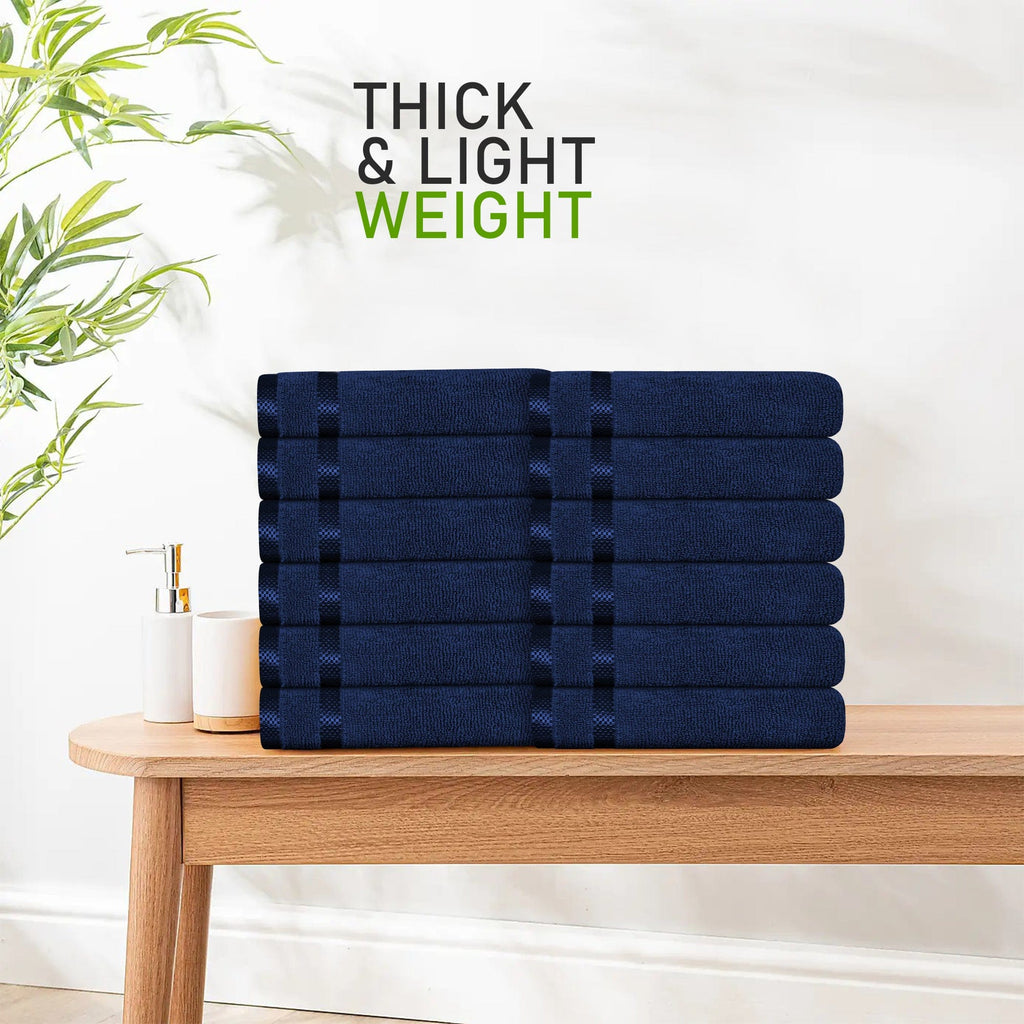 OLIVIA ROCCO Belmont Viscose Stripe Royal Blue Towels 100 Percent Cotton Hotel Quality 10 Piece Bale Set Includes 4 Hand Towels And 12 Face Cloths