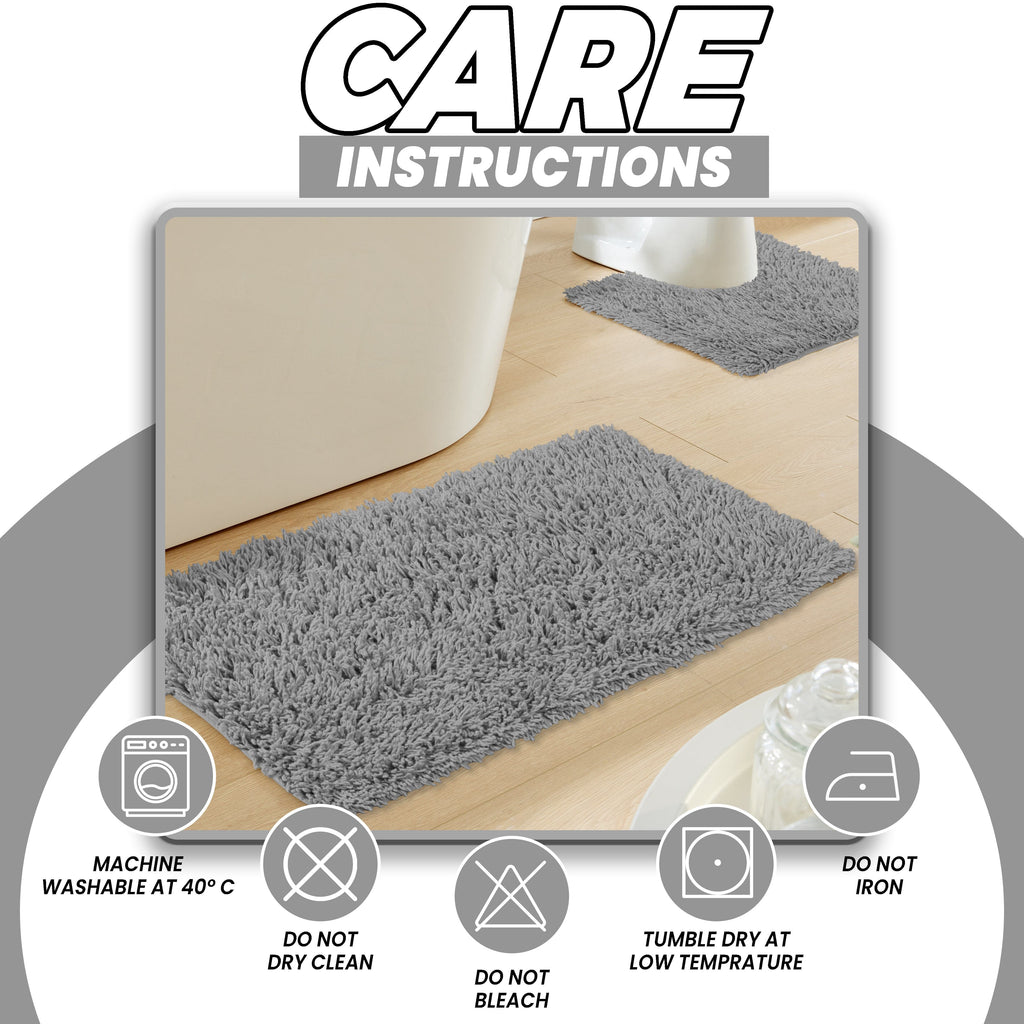 OLIVIA ROCCO Como 2 Piece Grey Bath Mat And Pedestal Set Non-Slip Super Absorbent Cotton Bathroom Mats Machine Washable