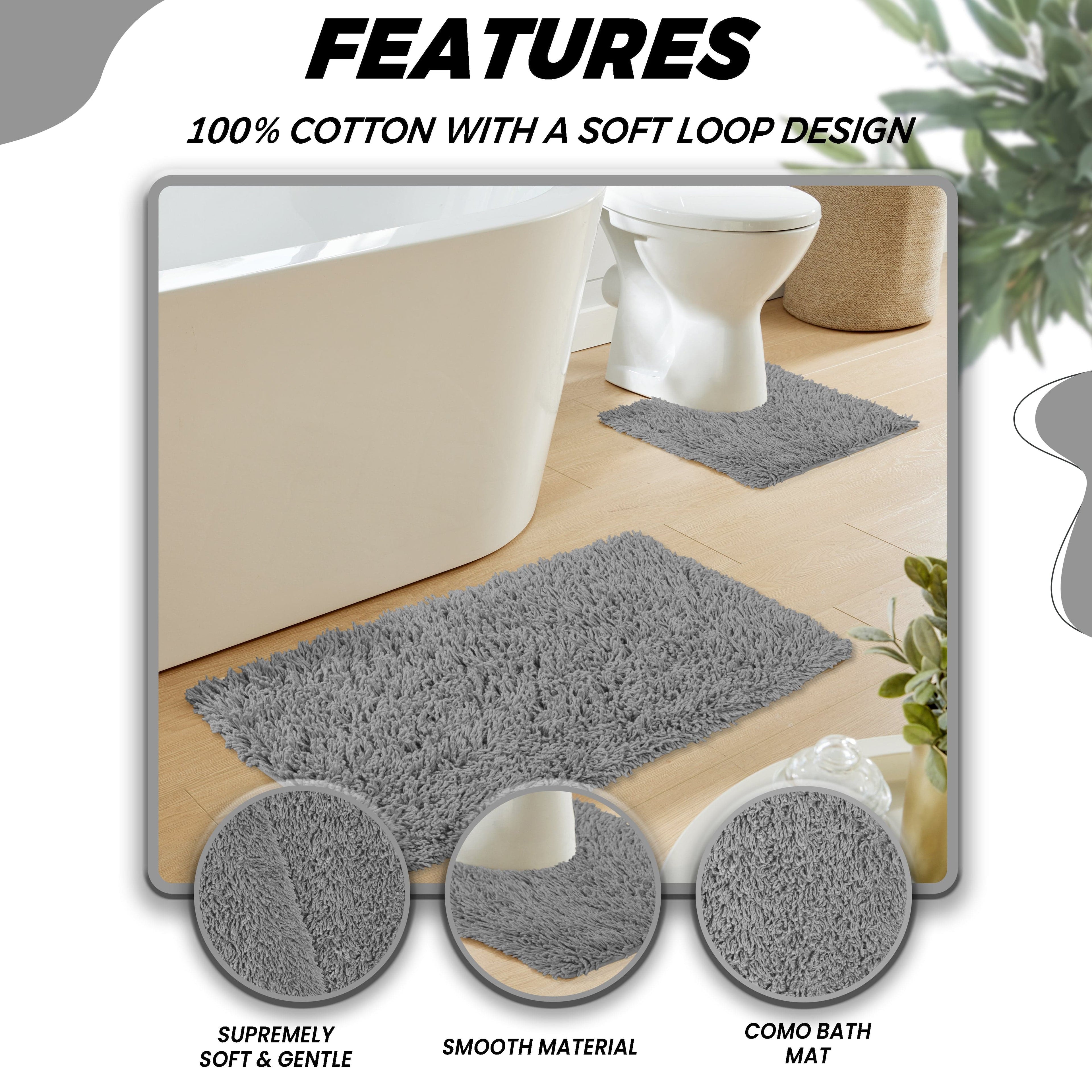 OLIVIA ROCCO Como 2 Piece Grey Bath Mat And Pedestal Set Non-Slip Super Absorbent Cotton Bathroom Mats Machine Washable