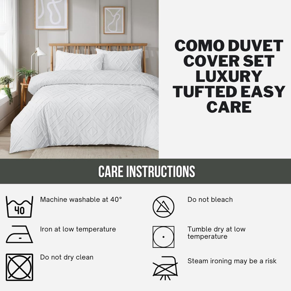 OLIVIA ROCCO Como Tufted Duvet Cover Set With Pillowcases Grey Natural White Easy Care Bedding Single Double King Sizes Durable Fabric