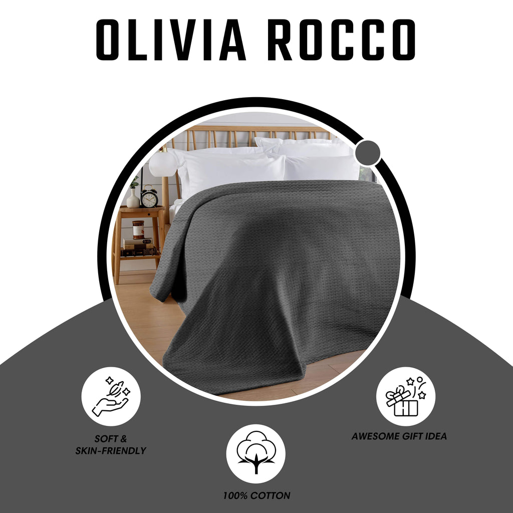 OLIVIA ROCCO Florian Checked Grey Throw Blanket Bedspread For Sofas Armchairs Settees And Couches Soft Plush Fabric For Cozy Home Decor And Easy Care
