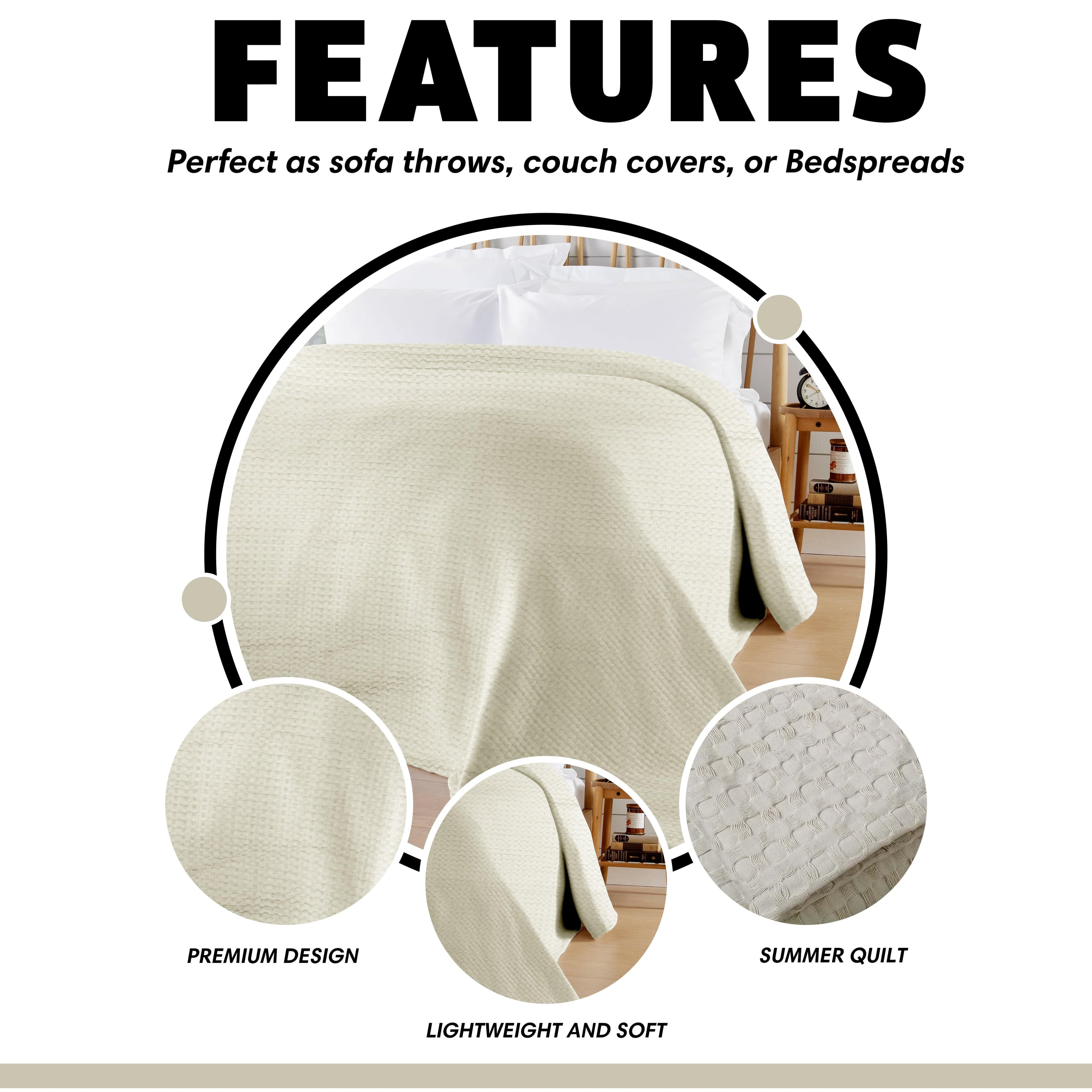 OLIVIA ROCCO Florian Checked Throw Blanket Natural Cotton Bedspread For Sofas Armchairs Settee Couch Beds And Couches Soft Touch