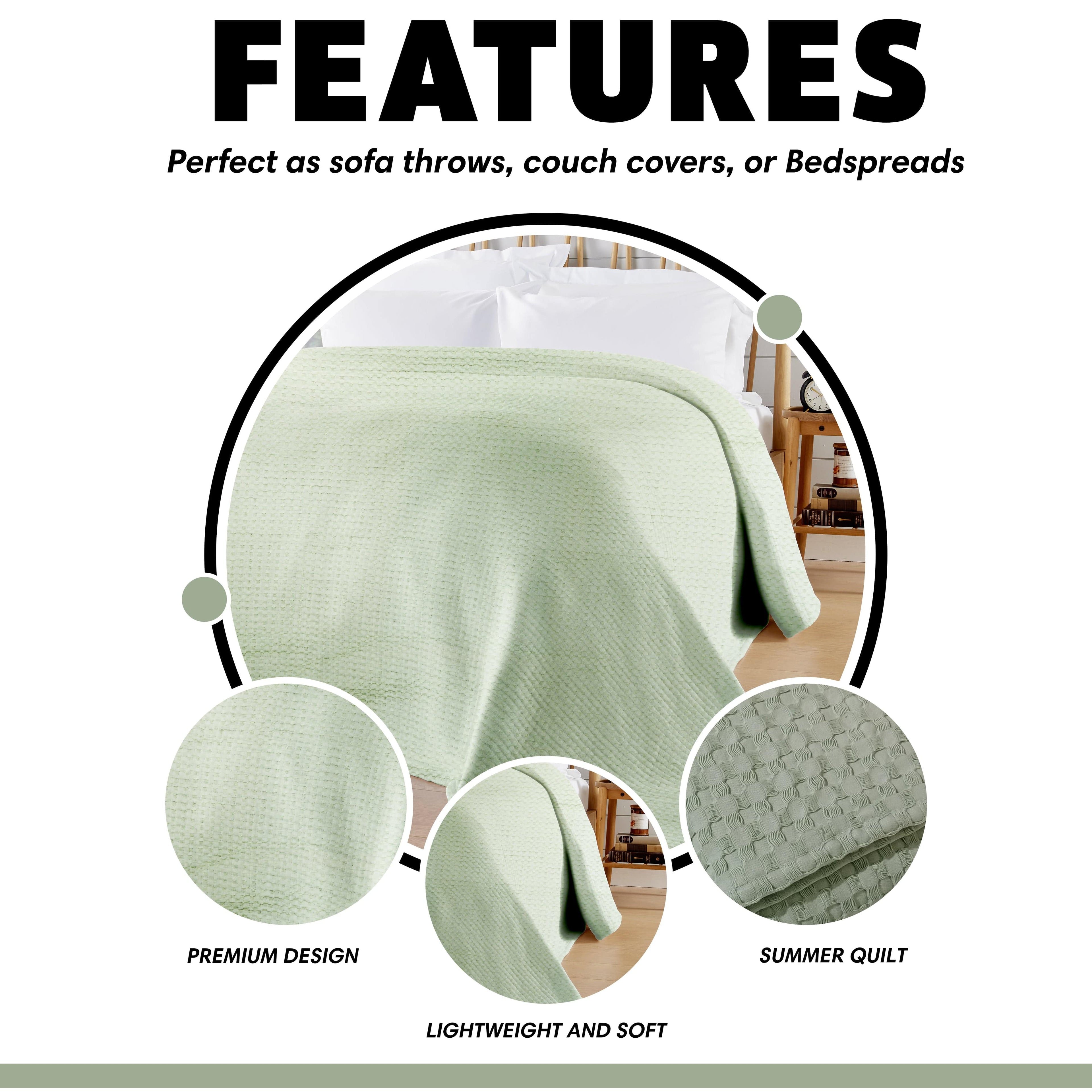 OLIVIA ROCCO Florian Checked Throw Blanket Sage Green 100 Percent Cotton Bedspread For Sofas Armchairs Settee Couch Living Room Decor