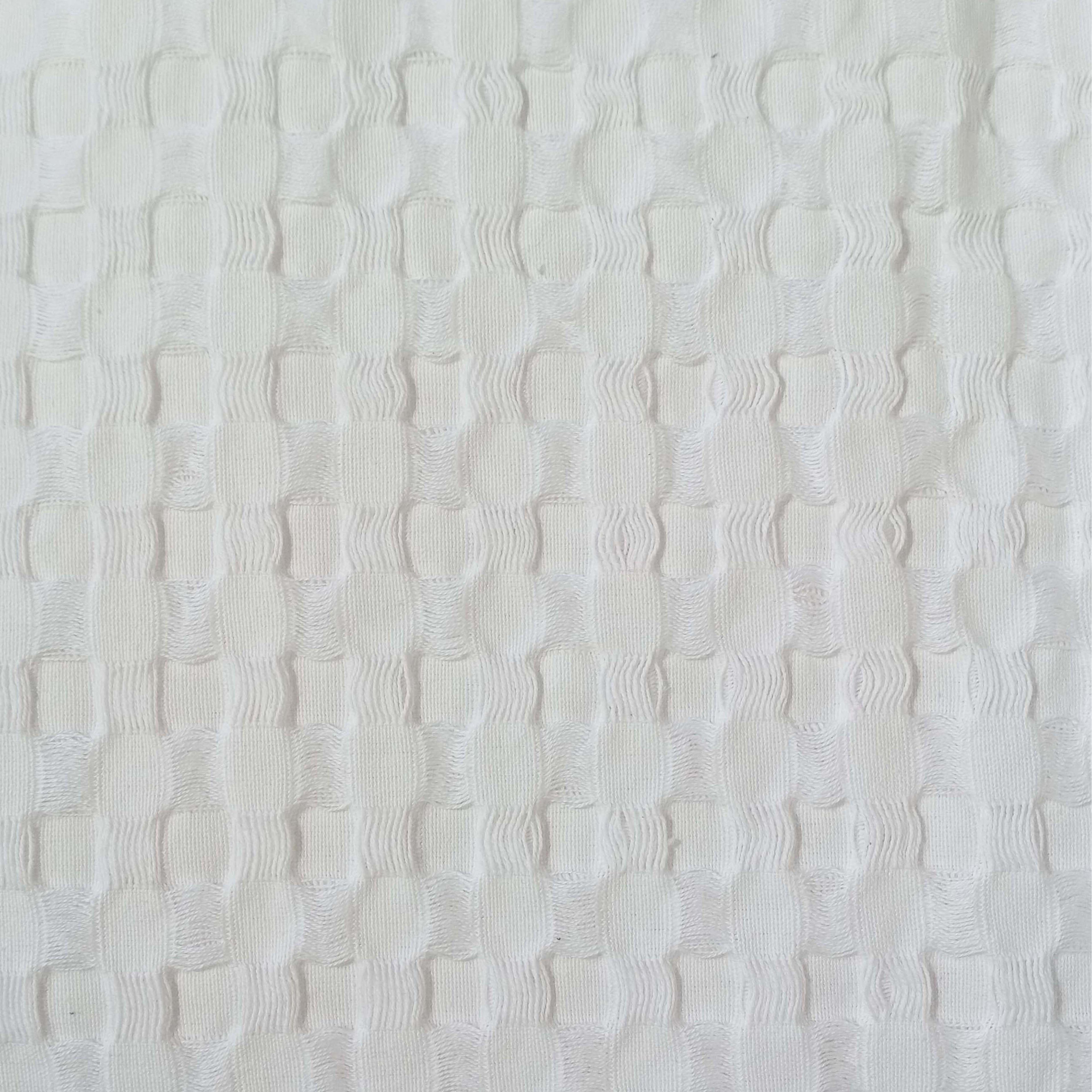 OLIVIA ROCCO Florian Checked Throw Blanket White 100 Percent Cotton Bedspread For Sofas Armchairs Settees Couches Beds Decor