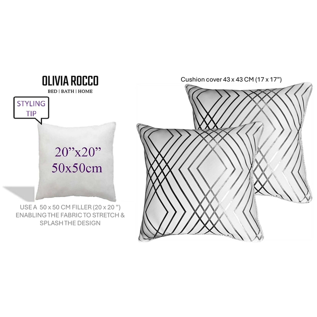 OLIVIA ROCCO Geo Sparkle Cushion Covers 2 Pack Geo White Decorative Pillow Cases For Sofa Bed Chair Lounge With Metallic Foil Detail