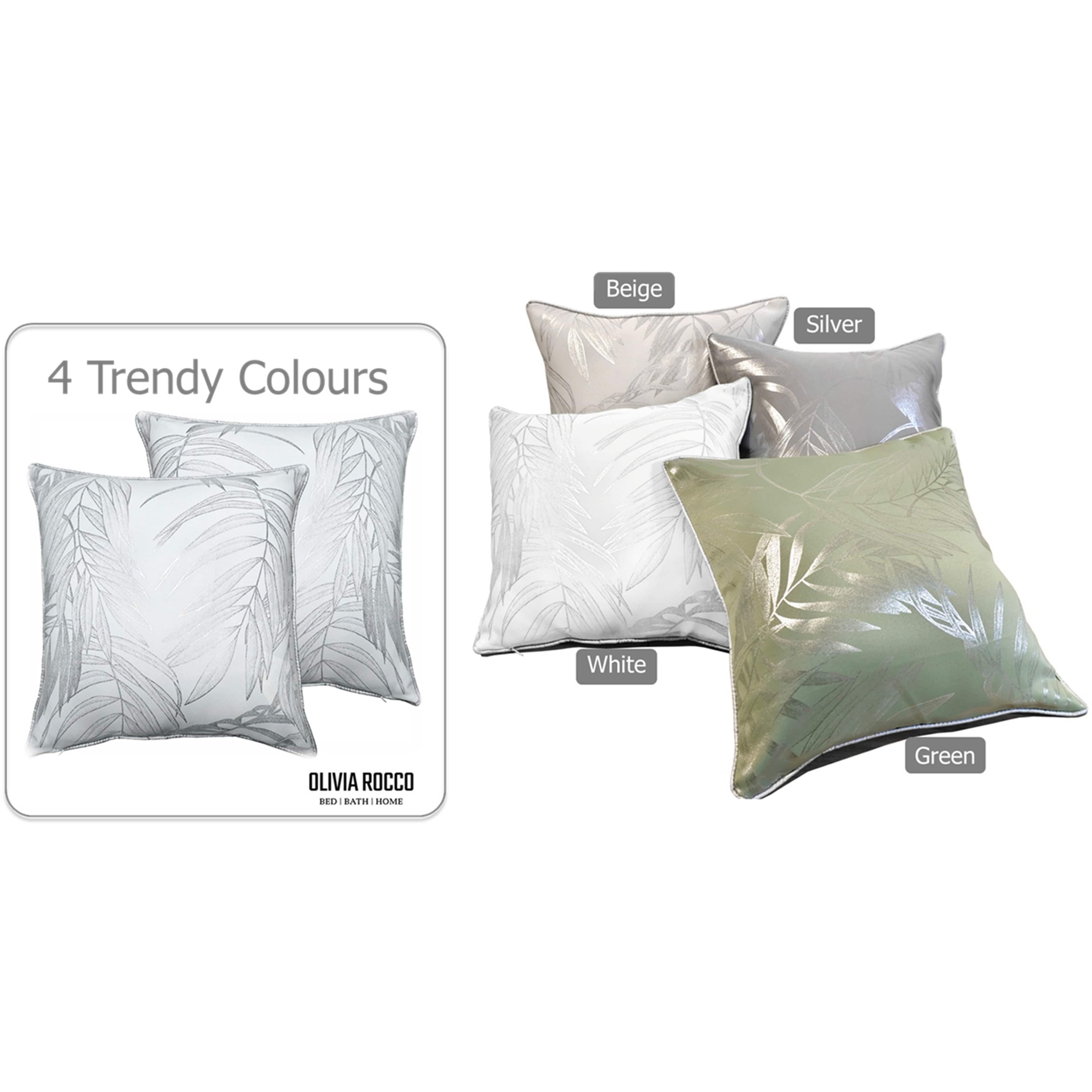 OLIVIA ROCCO Leaf Sparkle Set Of 2 Cushion Covers Leaf White Modern Decorative Throw Pillow Cases For Sofa And Bed Decor