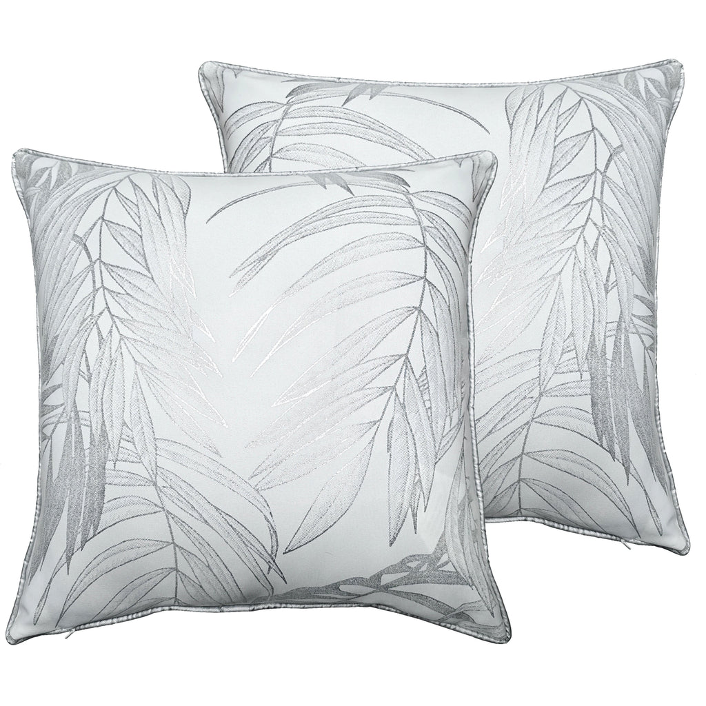 OLIVIA ROCCO Leaf Sparkle Set Of 2 Cushion Covers Leaf White Modern Decorative Throw Pillow Cases For Sofa And Bed Decor