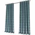 OLIVIA ROCCO Luxe Geo Velvet Eyelet Curtains Teal Thermal Insulated Soundproof Light Blocking Drapes for Bedroom and Lounge
