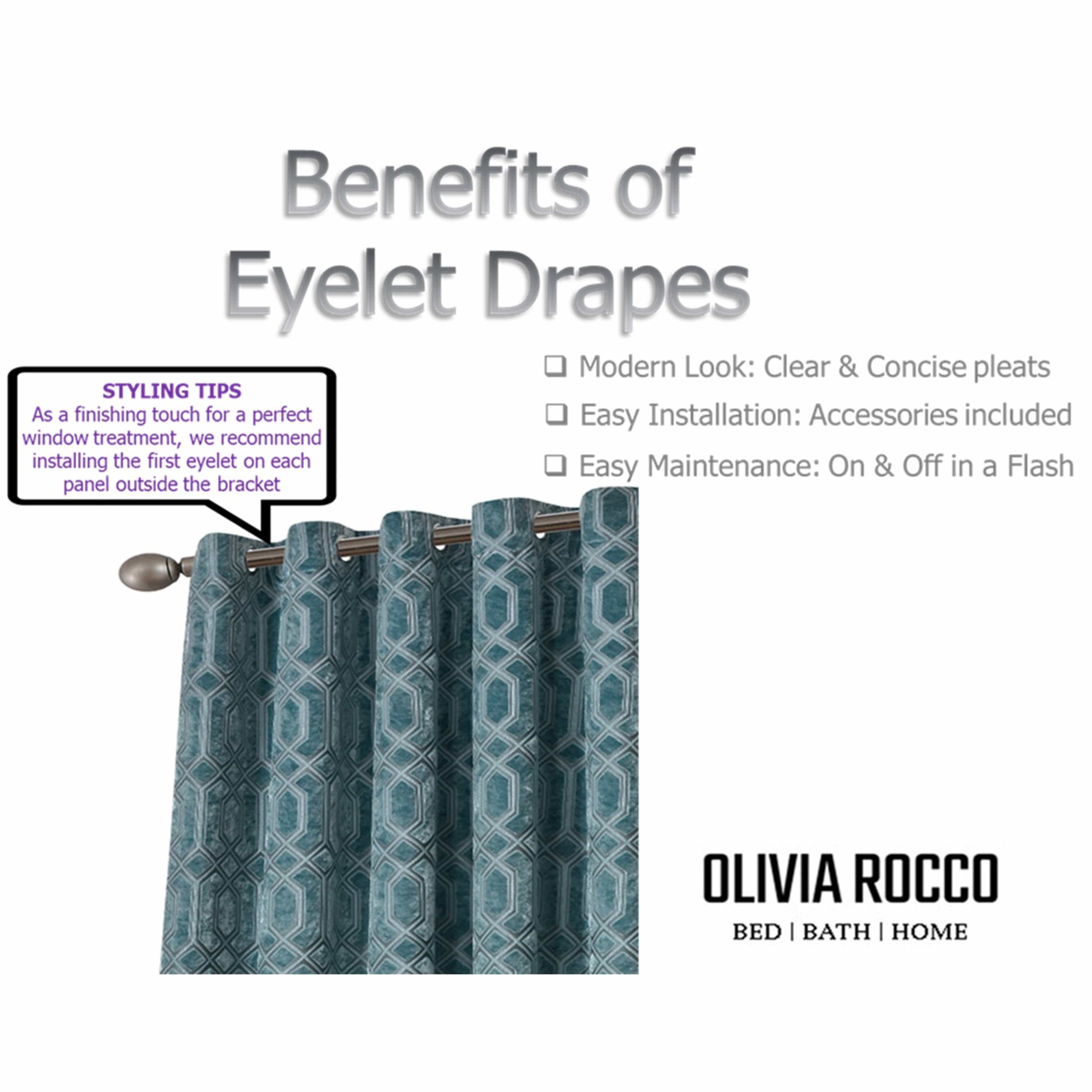 OLIVIA ROCCO Luxe Geo Velvet Eyelet Curtains Teal Thermal Insulated Soundproof Light Blocking Drapes for Bedroom and Lounge