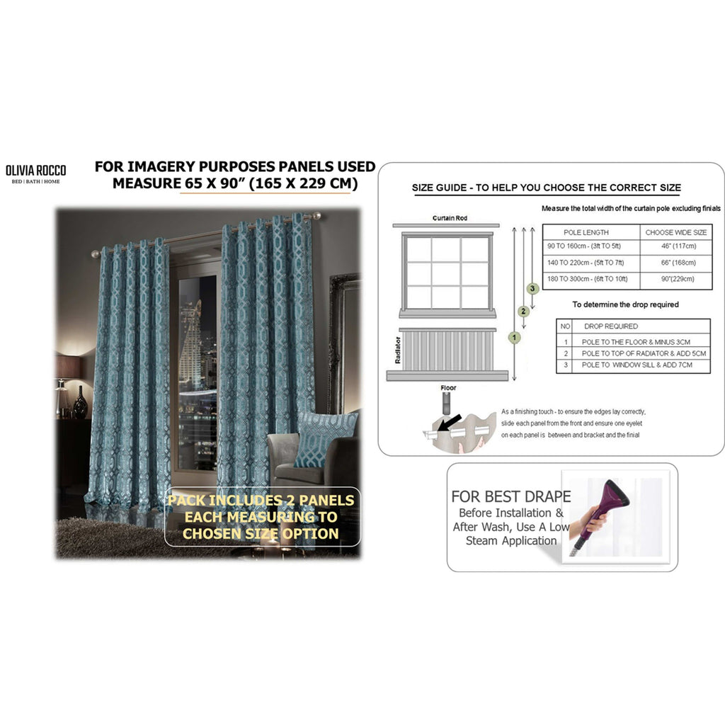 OLIVIA ROCCO Luxe Geo Velvet Eyelet Curtains Teal Thermal Insulated Soundproof Light Blocking Drapes for Bedroom and Lounge