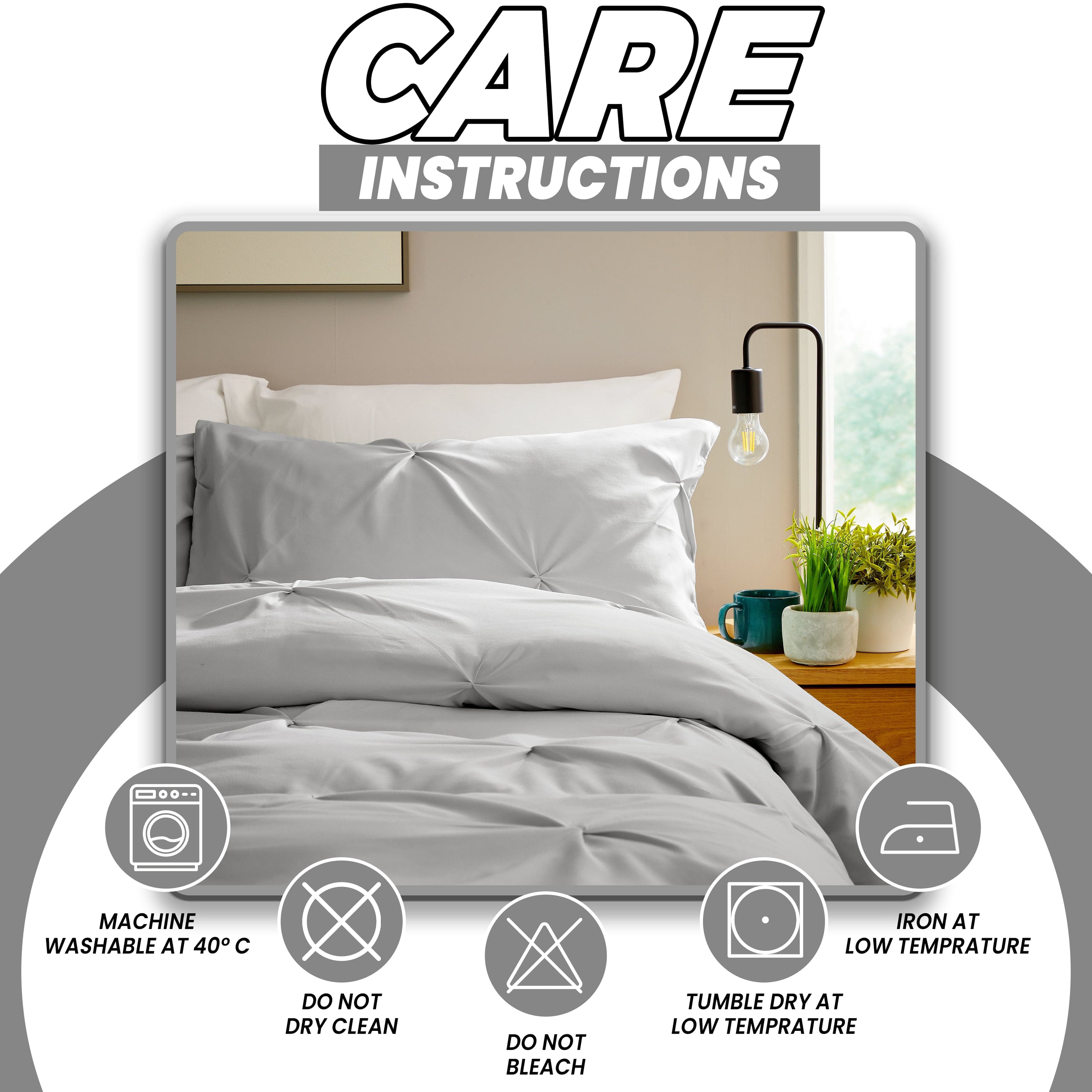 OLIVIA ROCCO Pintuck Grey Microfibre Duvet Cover Set With Pillowcases Soft Breathable Easy Care Bedding For Modern Bedrooms