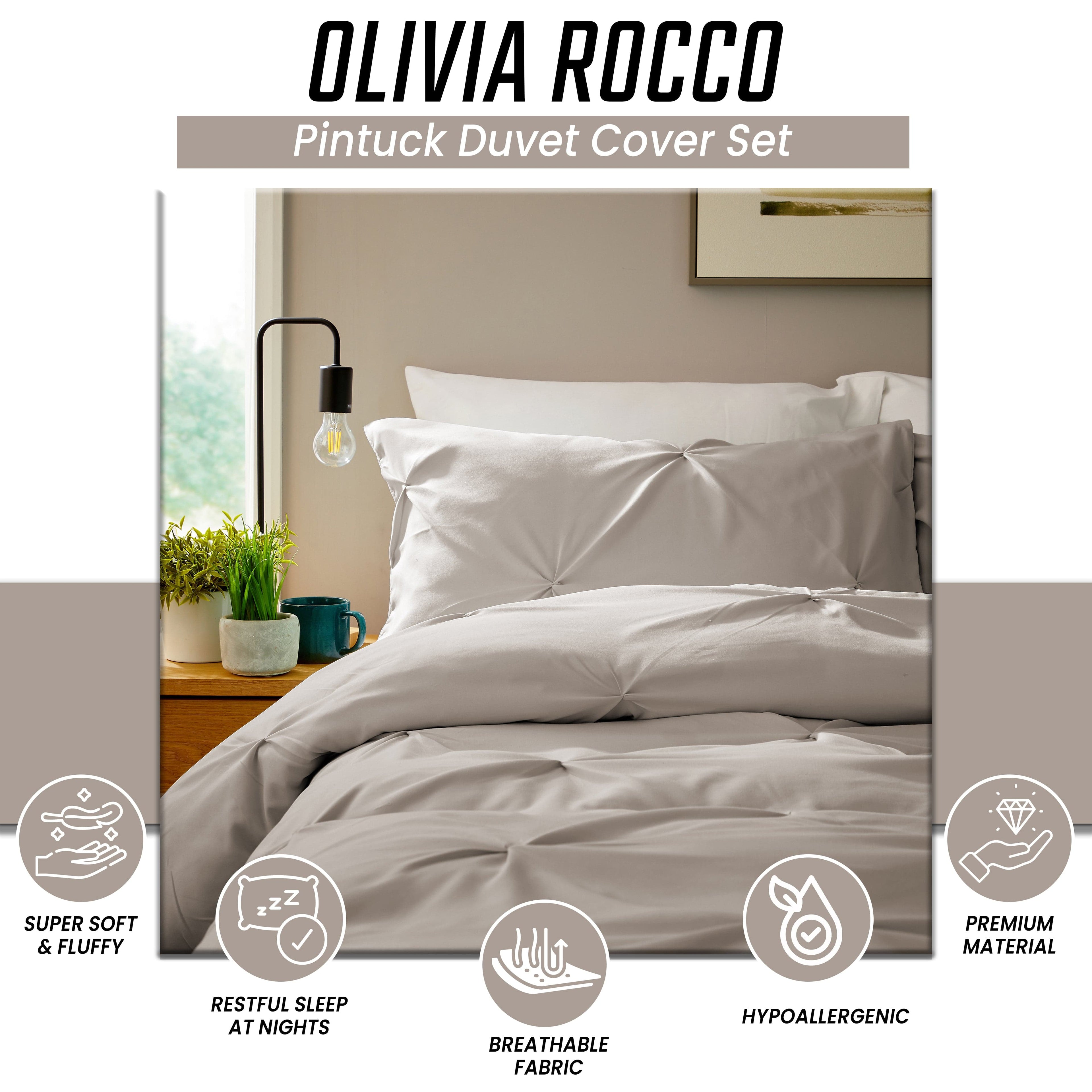 OLIVIA ROCCO Pintuck Natural Microfibre Duvet Cover Set With Pillowcases, Breathable Easy Care, Machine Washable Bedding