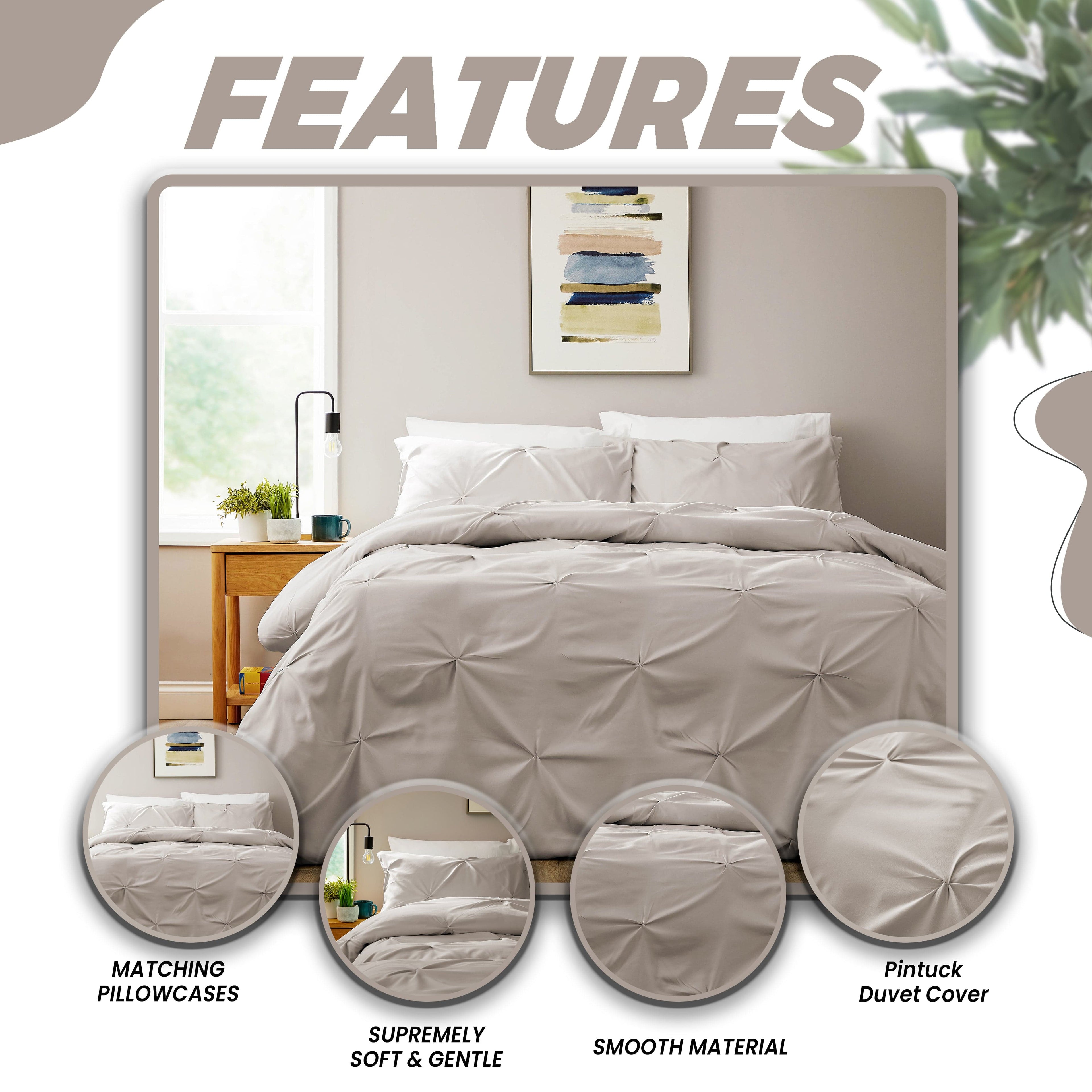 OLIVIA ROCCO Pintuck Natural Microfibre Duvet Cover Set With Pillowcases, Breathable Easy Care, Machine Washable Bedding