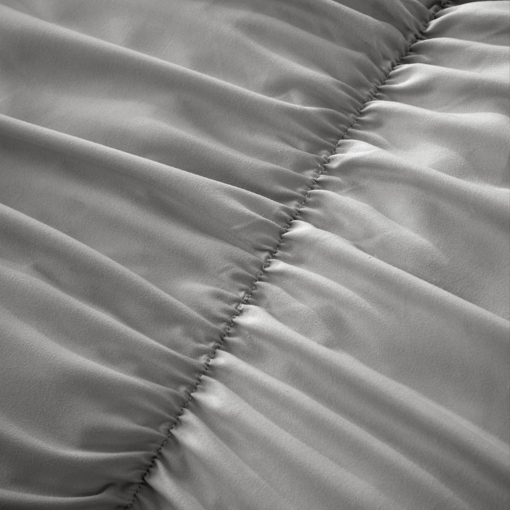 OLIVIA ROCCO Ruched Grey Microfibre Duvet Cover Set With Pillowcases Ruffle Bedding Machine Washable Easy Care Bed Linen For Modern Bedrooms