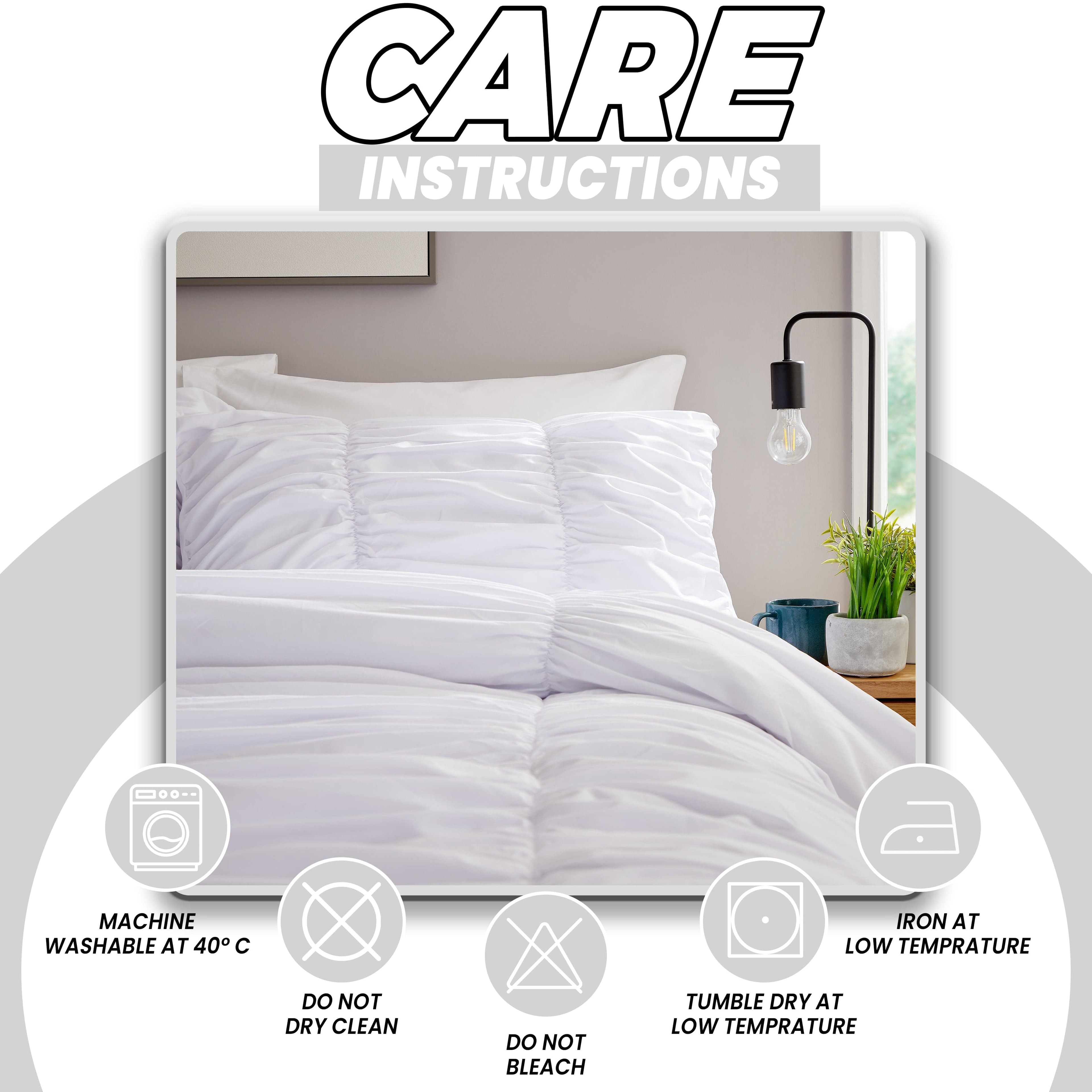 OLIVIA ROCCO Ruched White Microfibre Duvet Cover Set With Pillowcases Ruffle Bedding For Modern Bedrooms Soft Easy Care